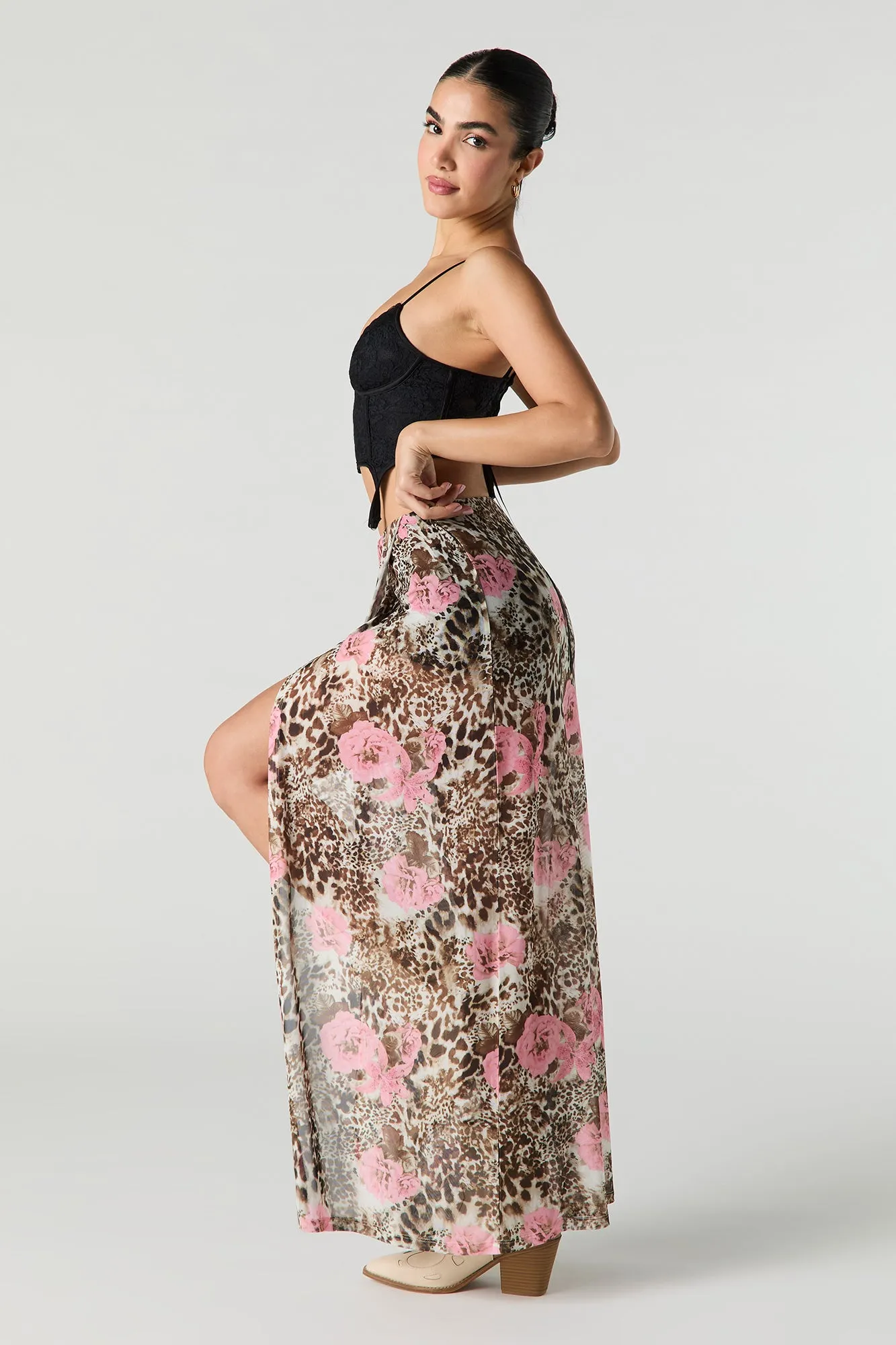 Jupe-short maxi croisée en filet imprimé