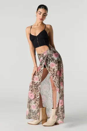 Jupe-short maxi croisée en filet imprimé