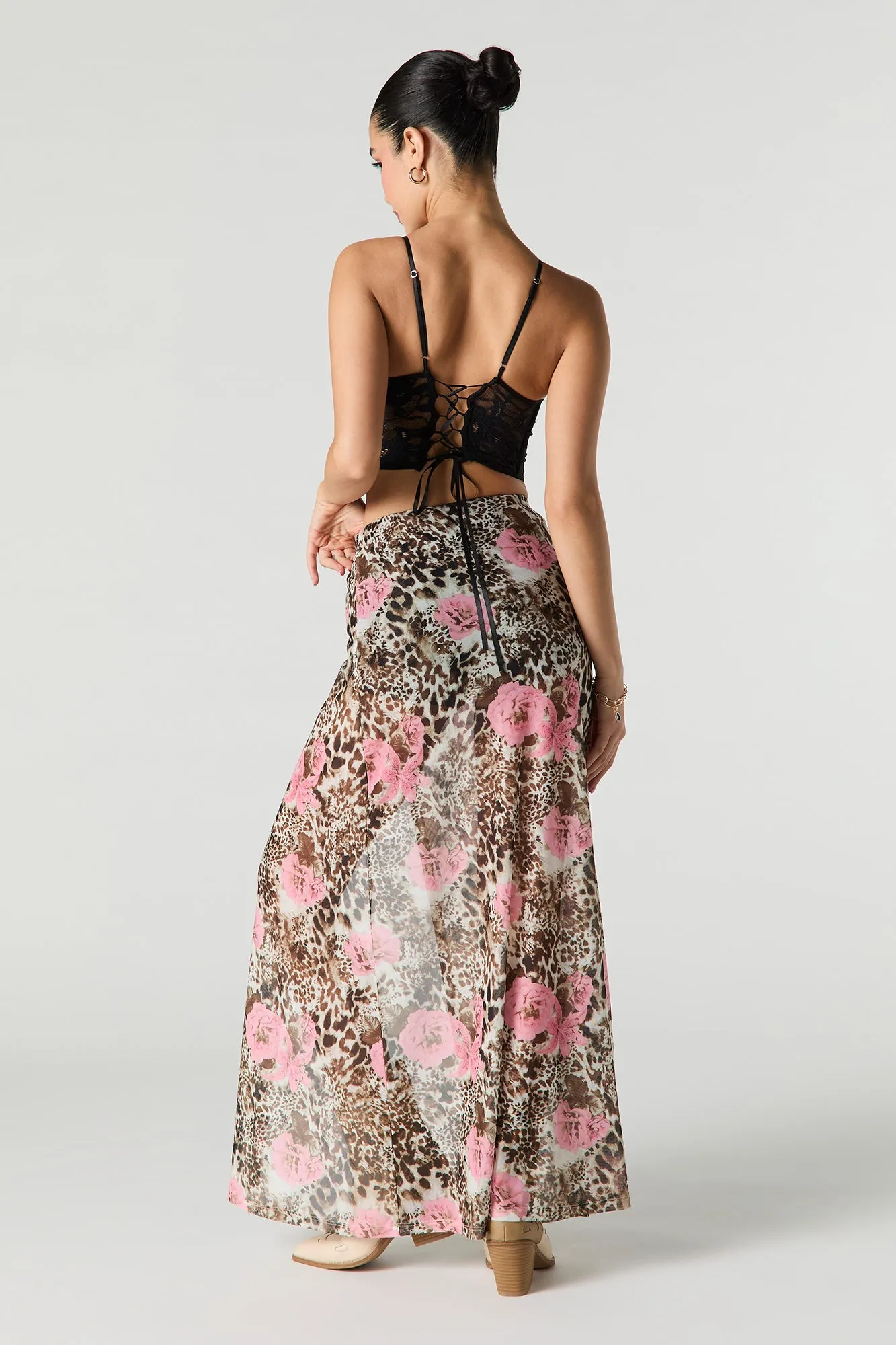 Jupe-short maxi croisée en filet imprimé