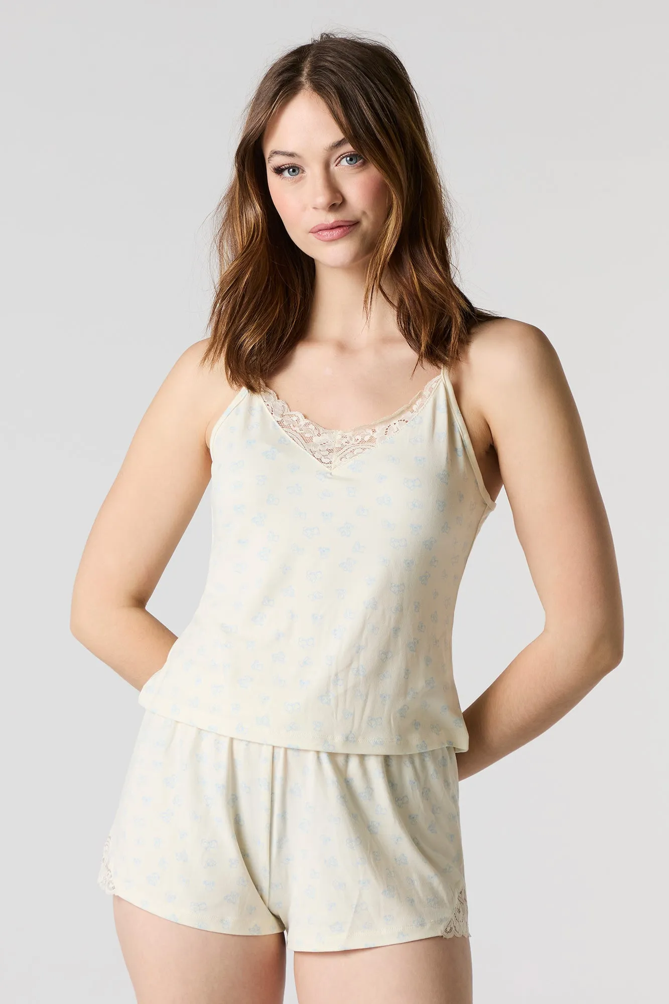 Lace Trim Tank & Short 2 Piece Pajama Set