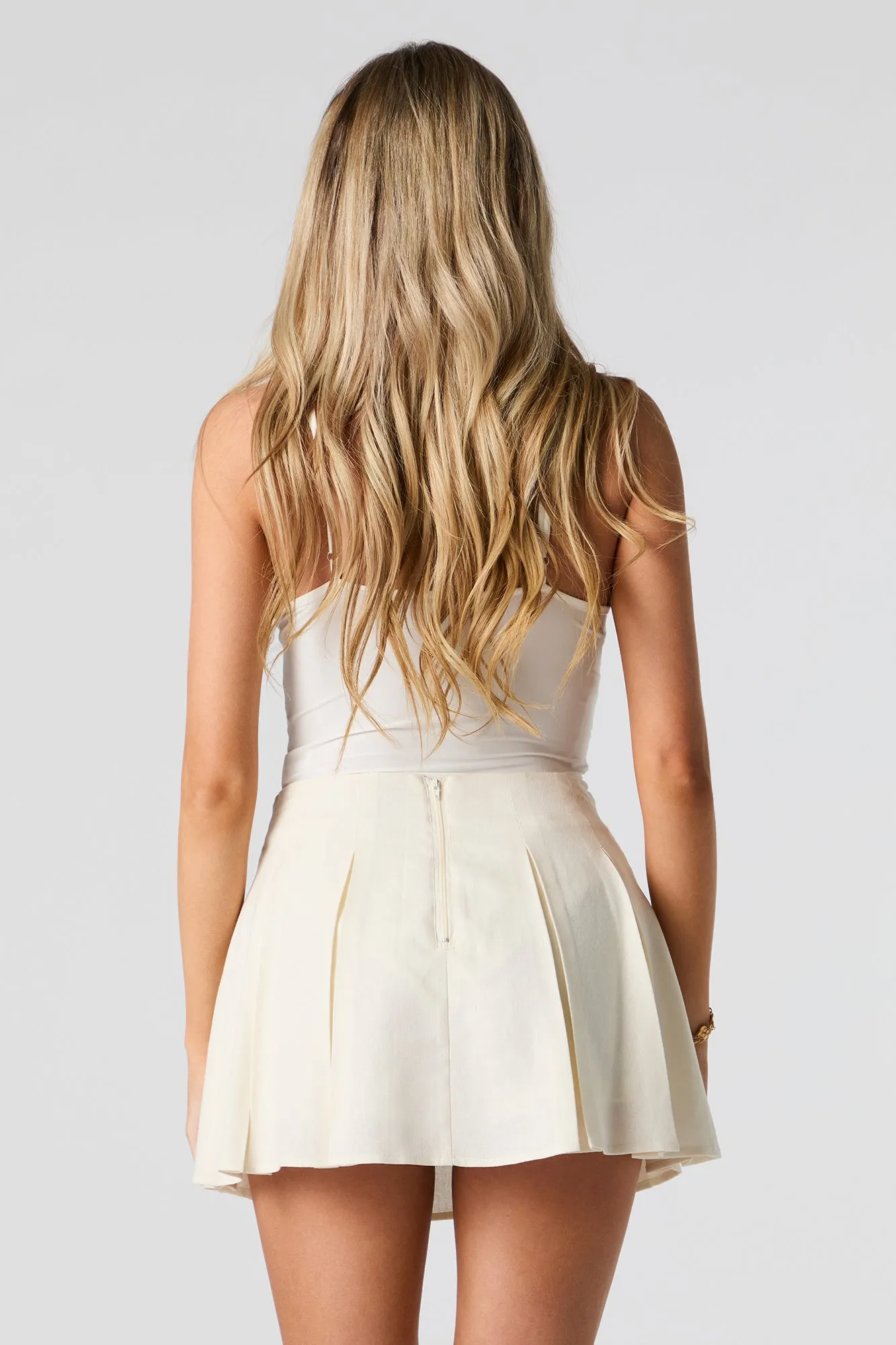 Linen-Blend Pleated Mini Skort