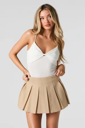 Linen-Blend Pleated Mini Skort