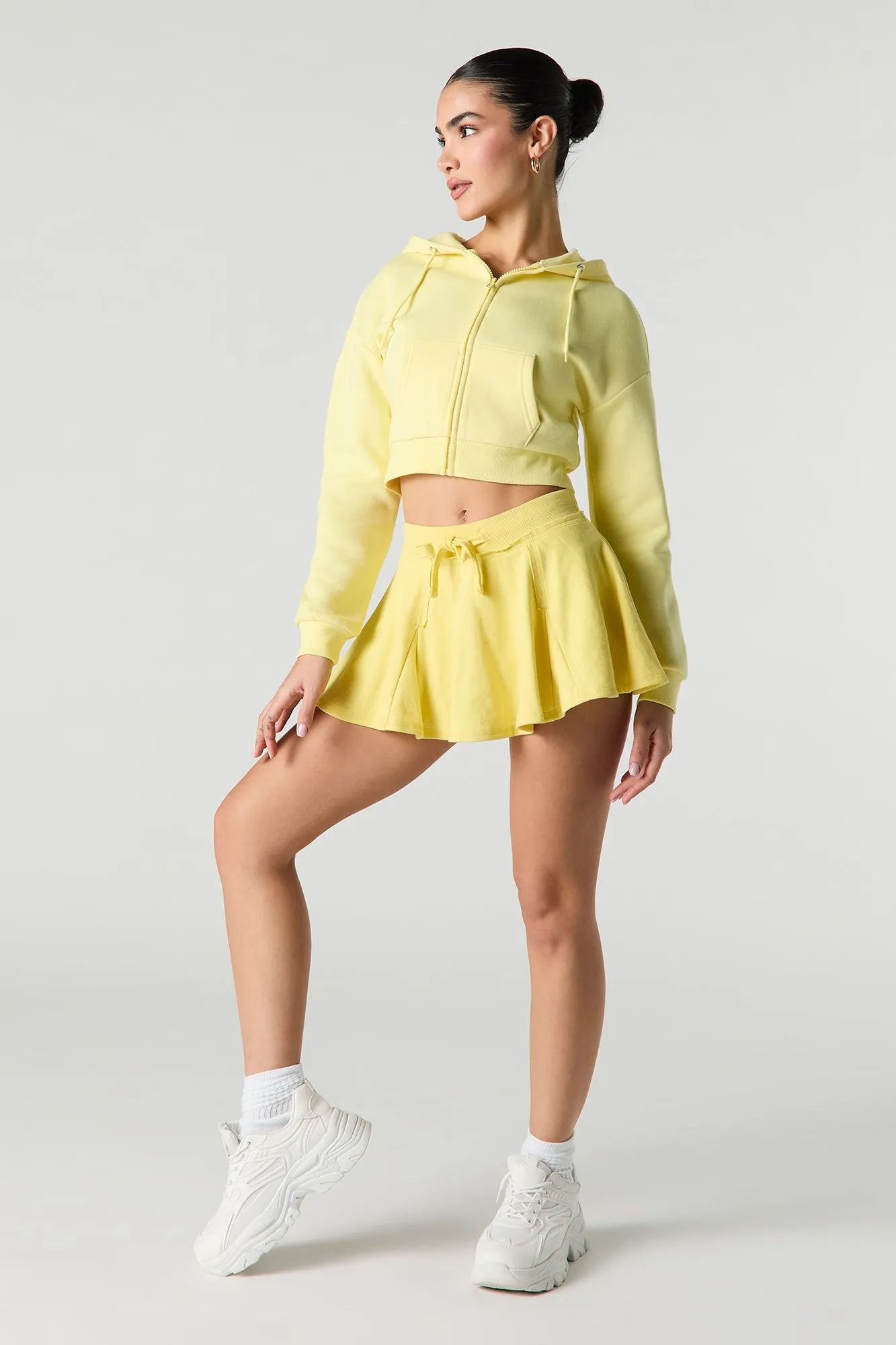 Minijupe-short en molleton à taille coulissante