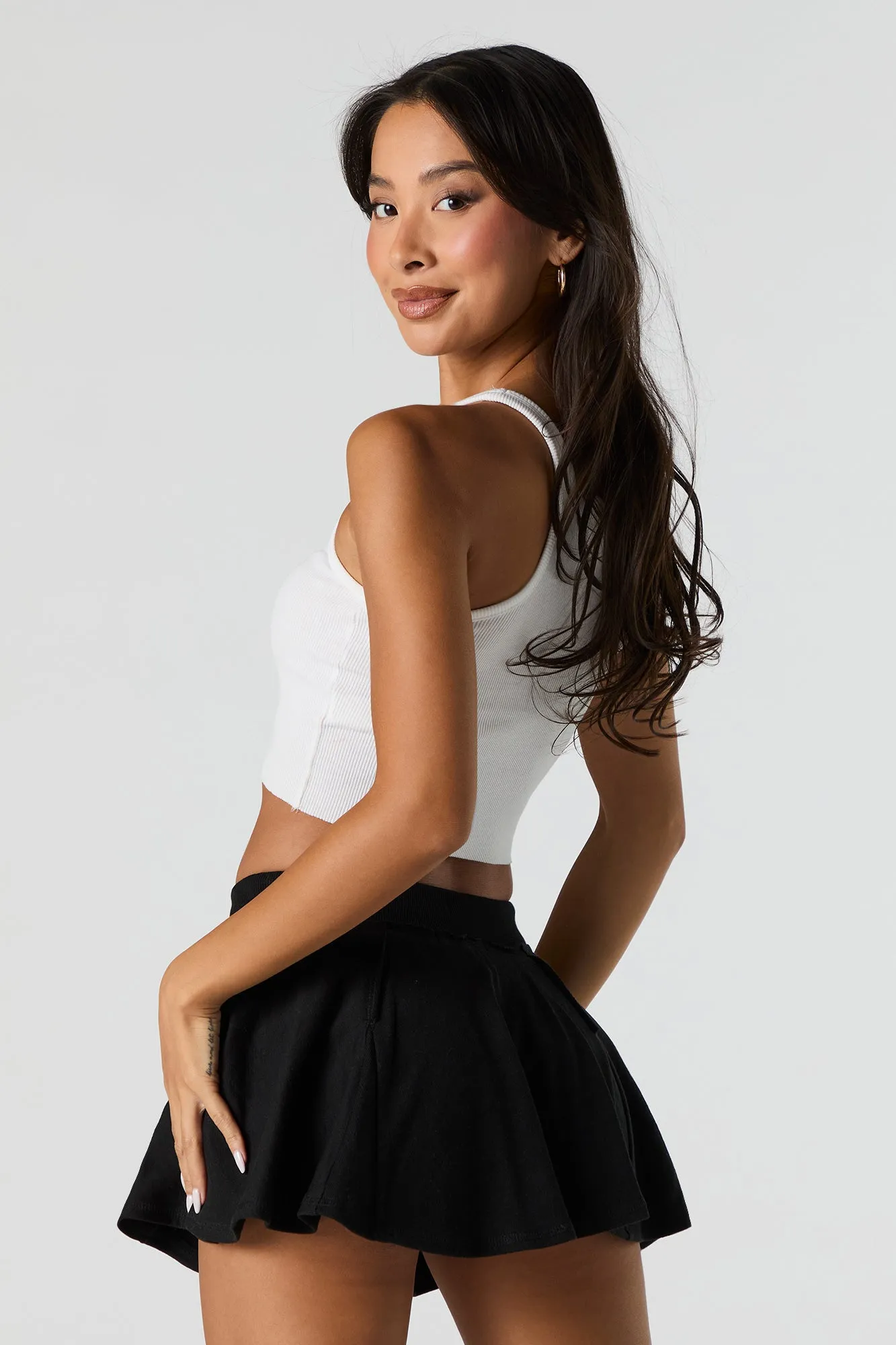 Minijupe-short en molleton à taille coulissante