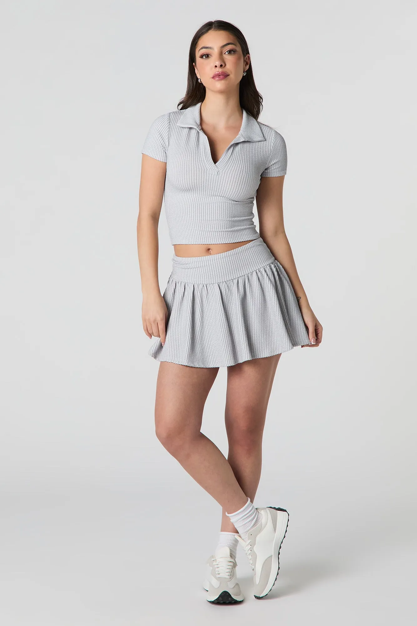 Minijupe-short fluide en tricot côtelé