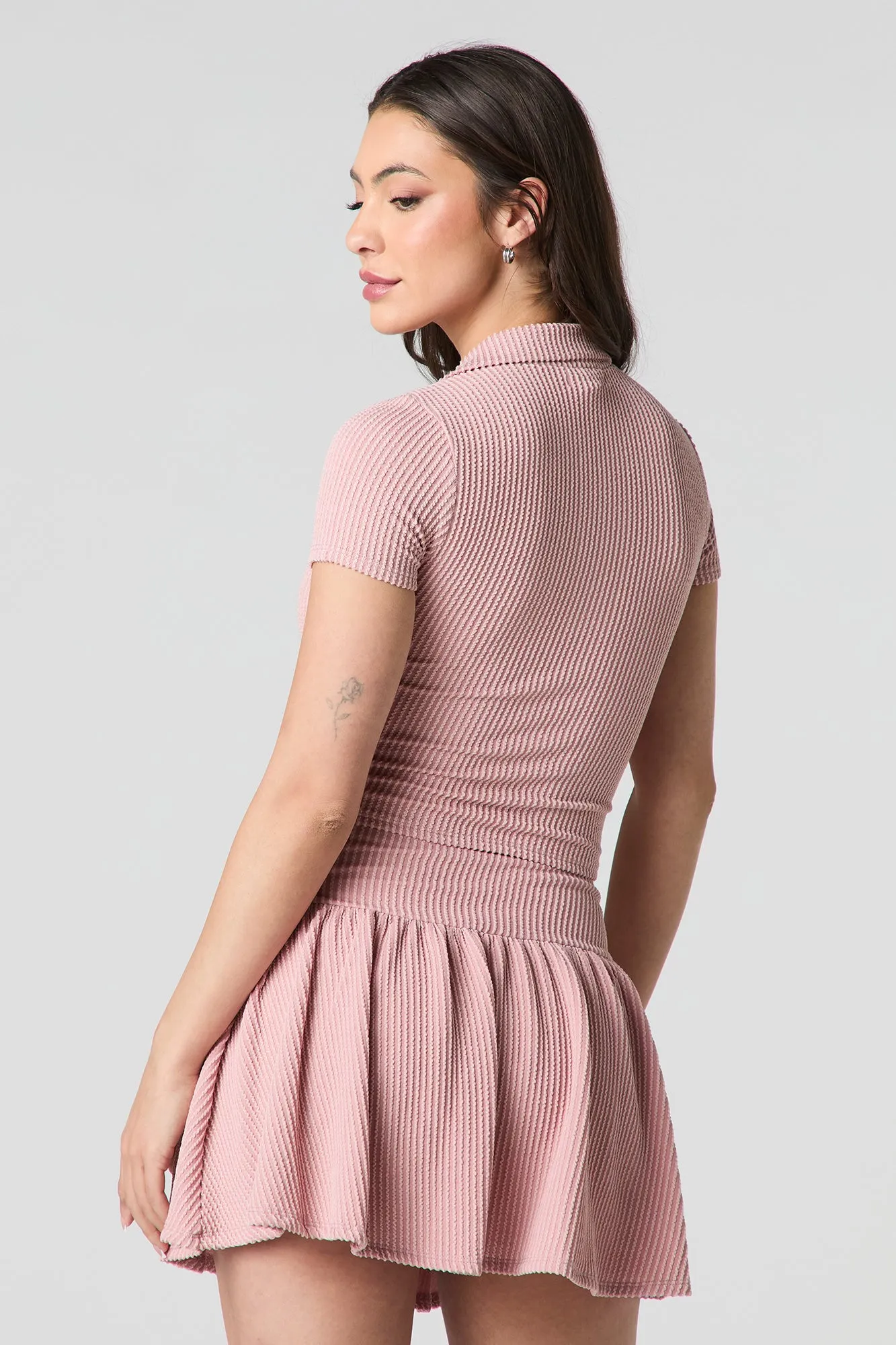 Minijupe-short fluide en tricot côtelé