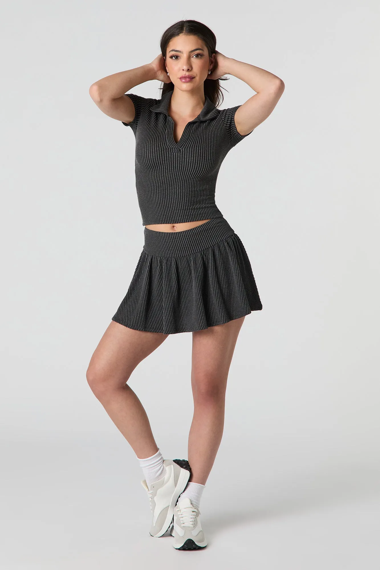 Minijupe-short fluide en tricot côtelé