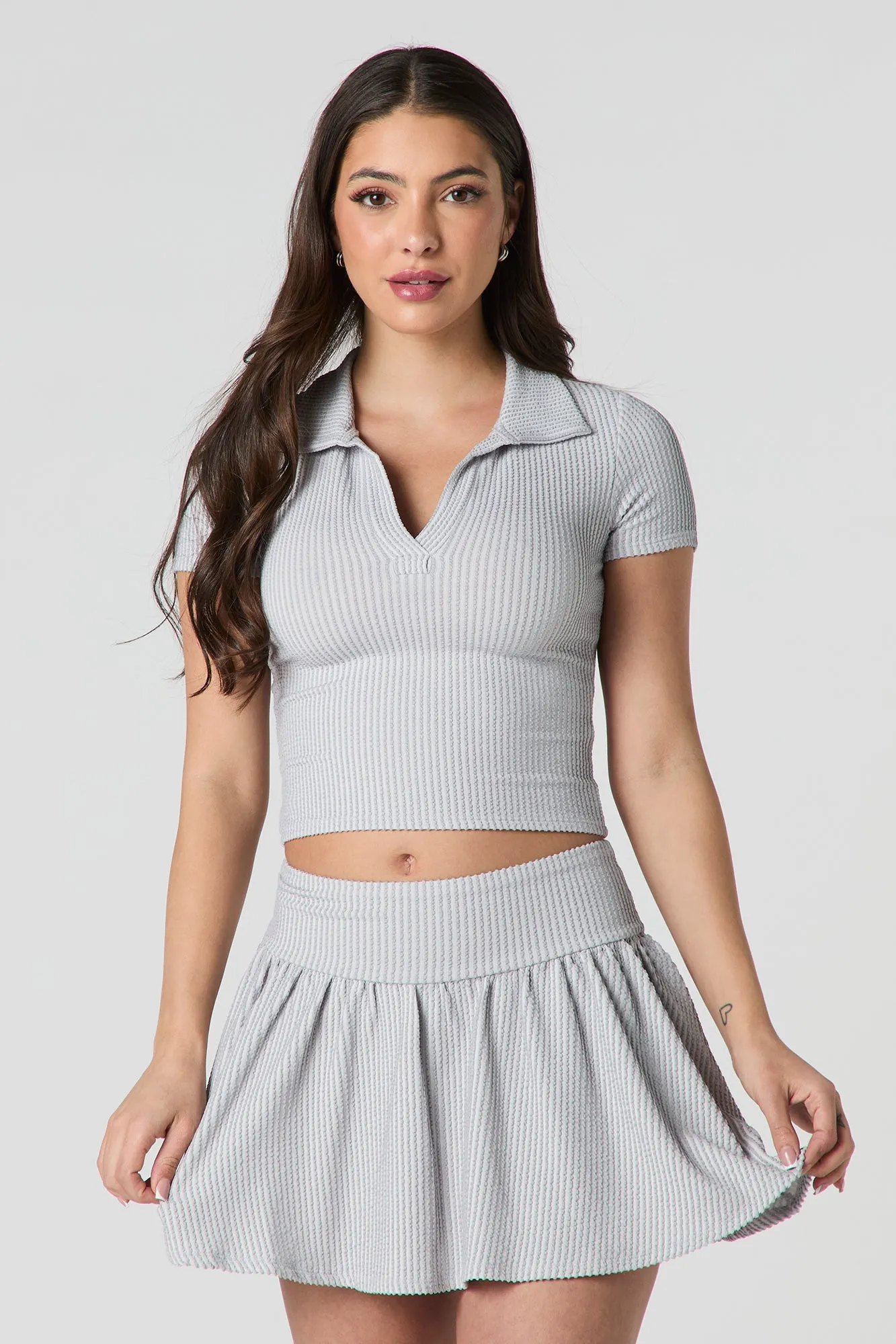 Minijupe-short fluide en tricot côtelé