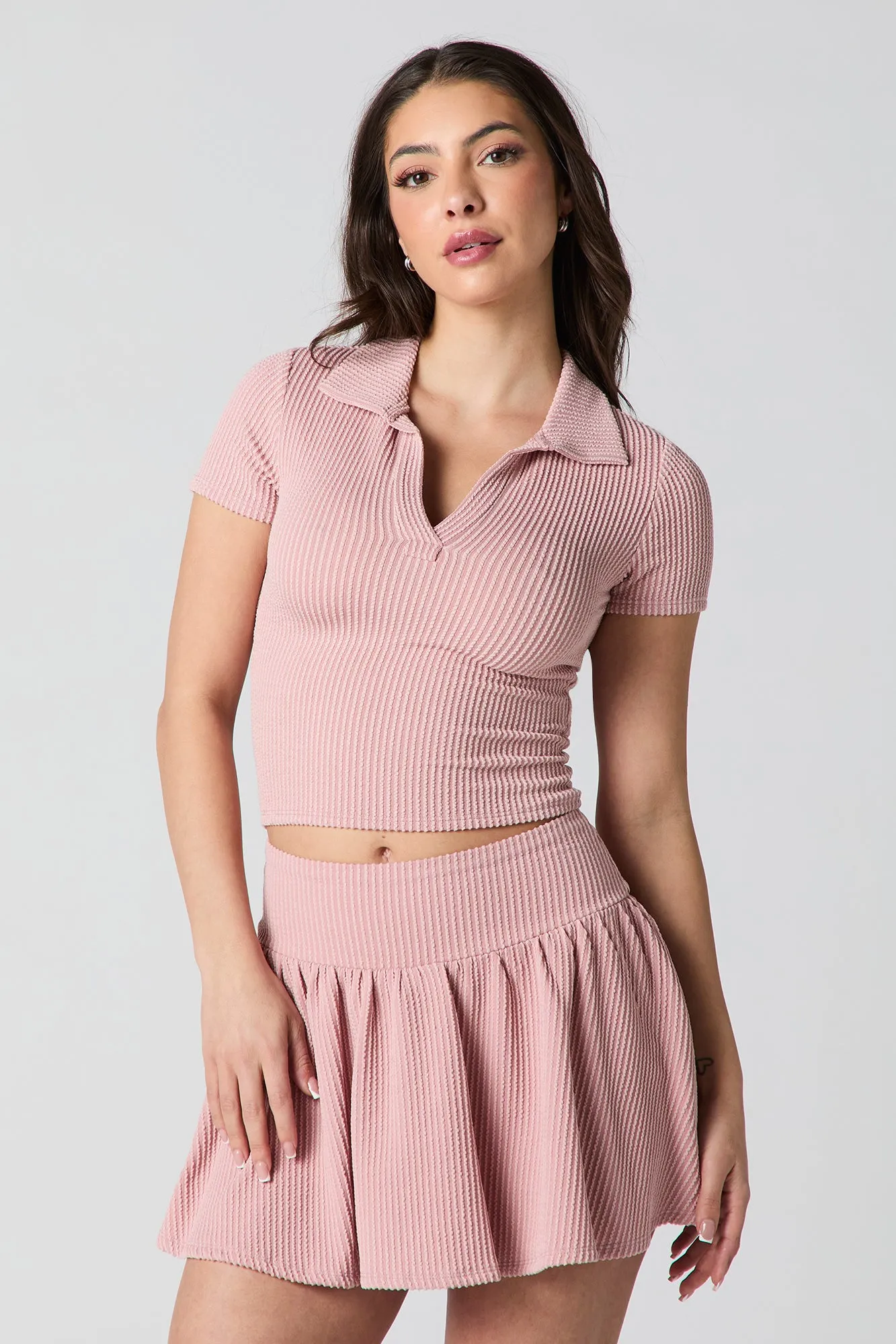 Minijupe-short fluide en tricot côtelé