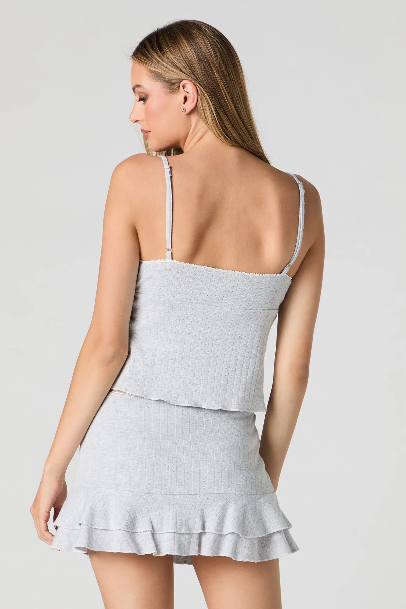 Minijupe-short volantée en tricot de pointelle