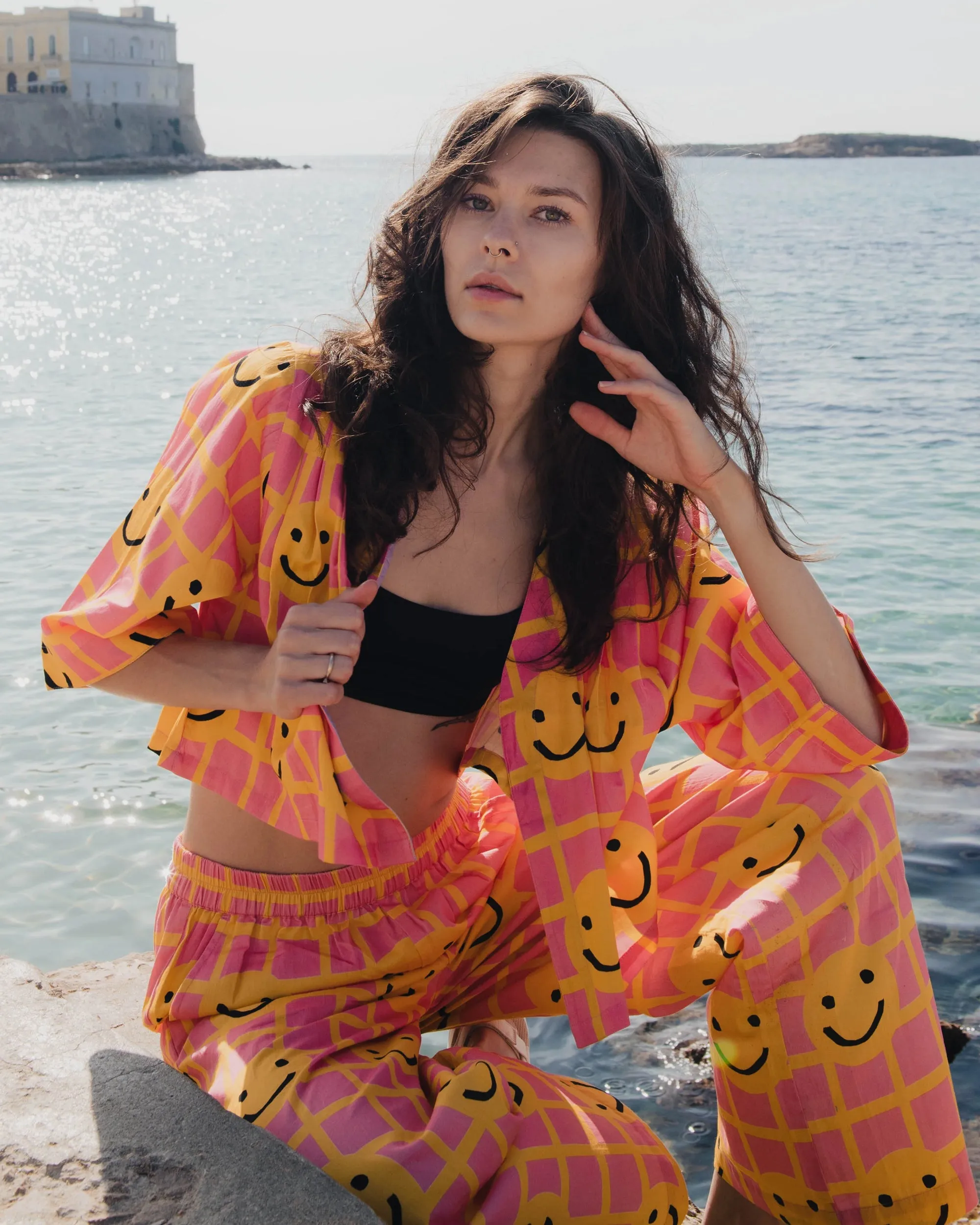 Miss Pompom Smiley Cropped Swing Jacket