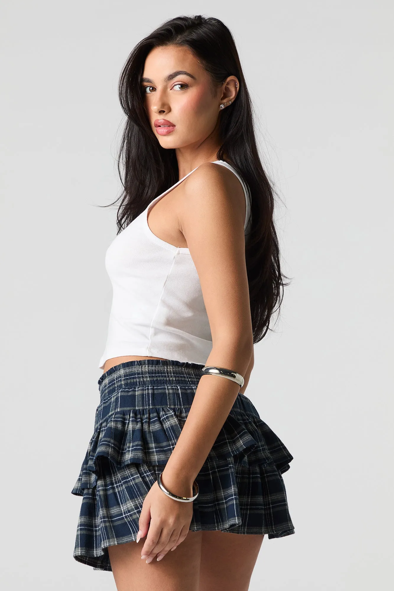 Plaid Tiered Mini Skort