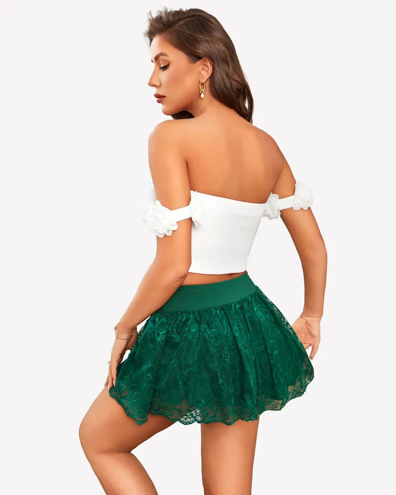 Pleated Mini Skirt Lace Ruffles Skirts