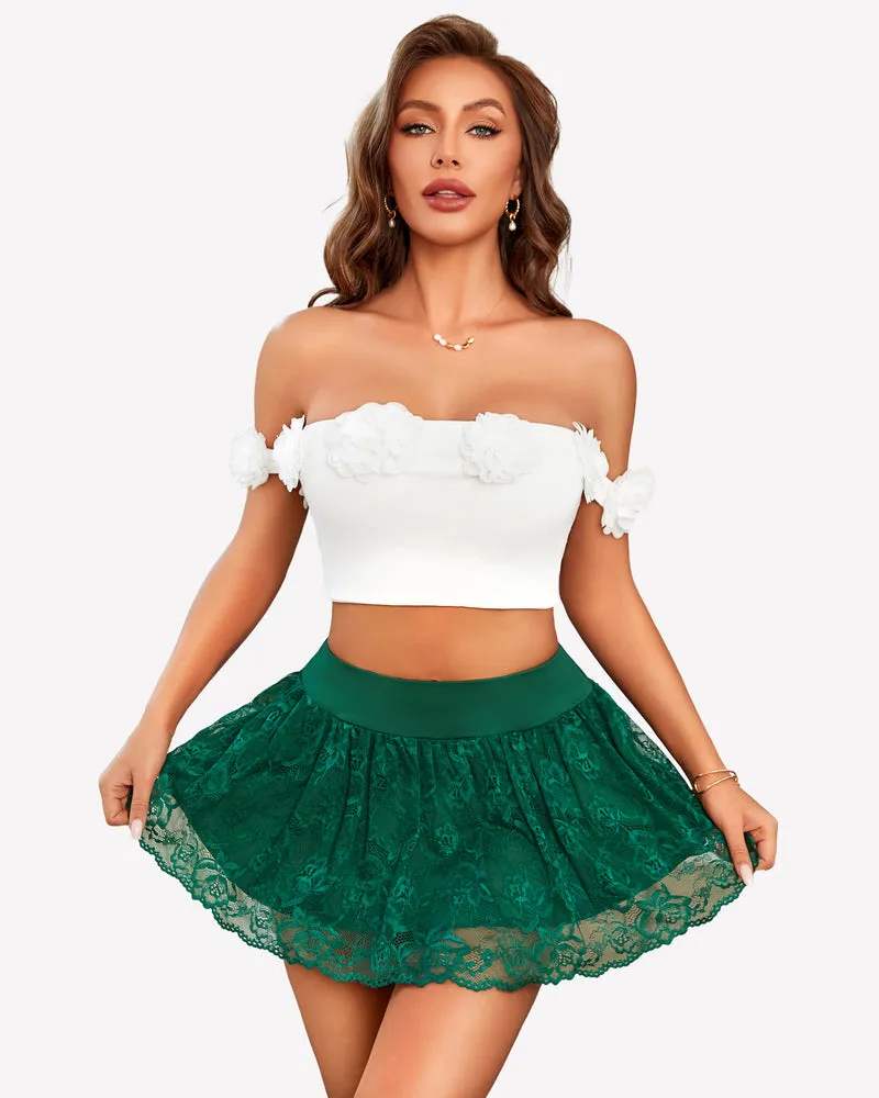 Pleated Mini Skirt Lace Ruffles Skirts