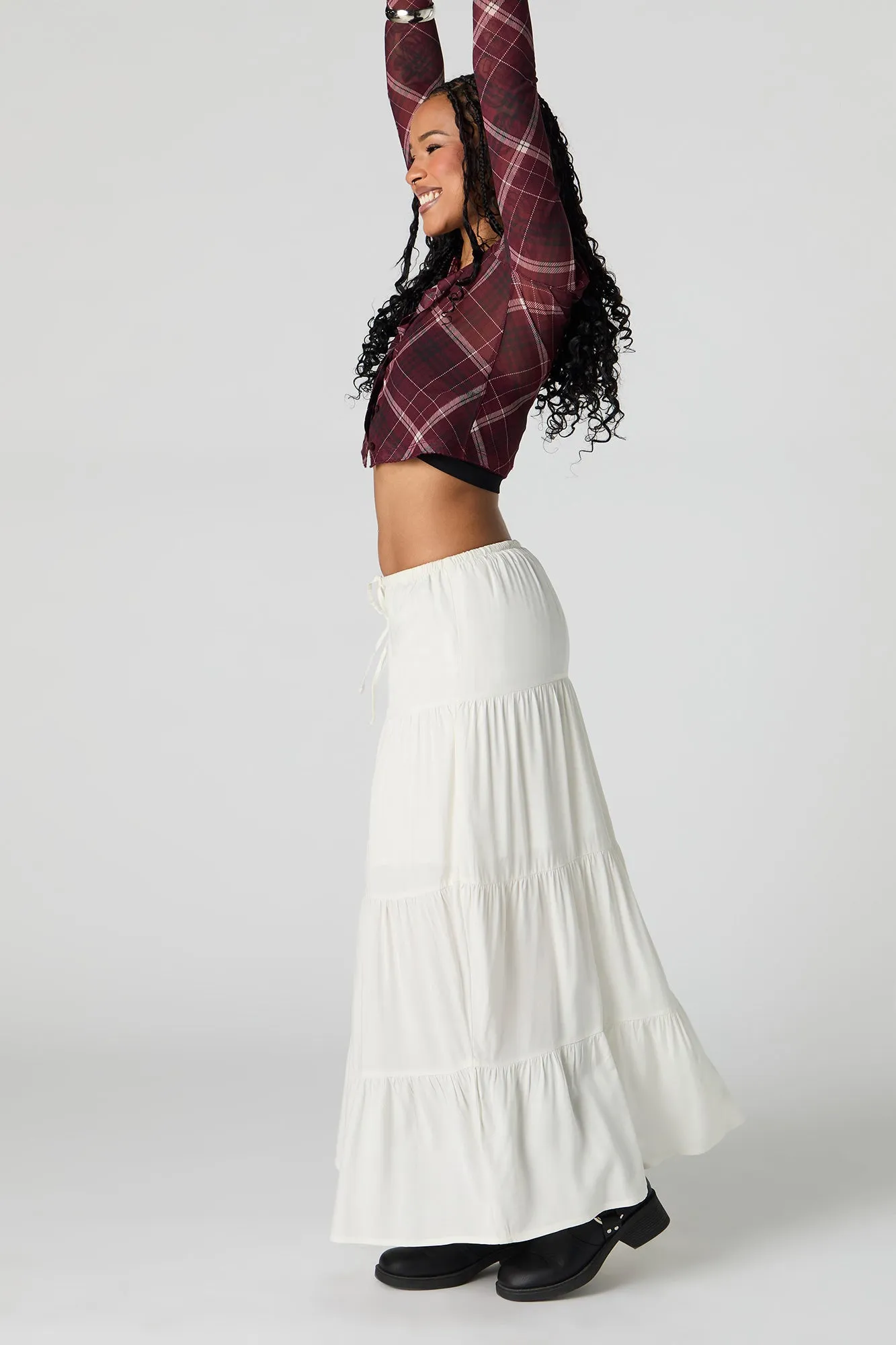 Robe maxi volantée à taille coulissante