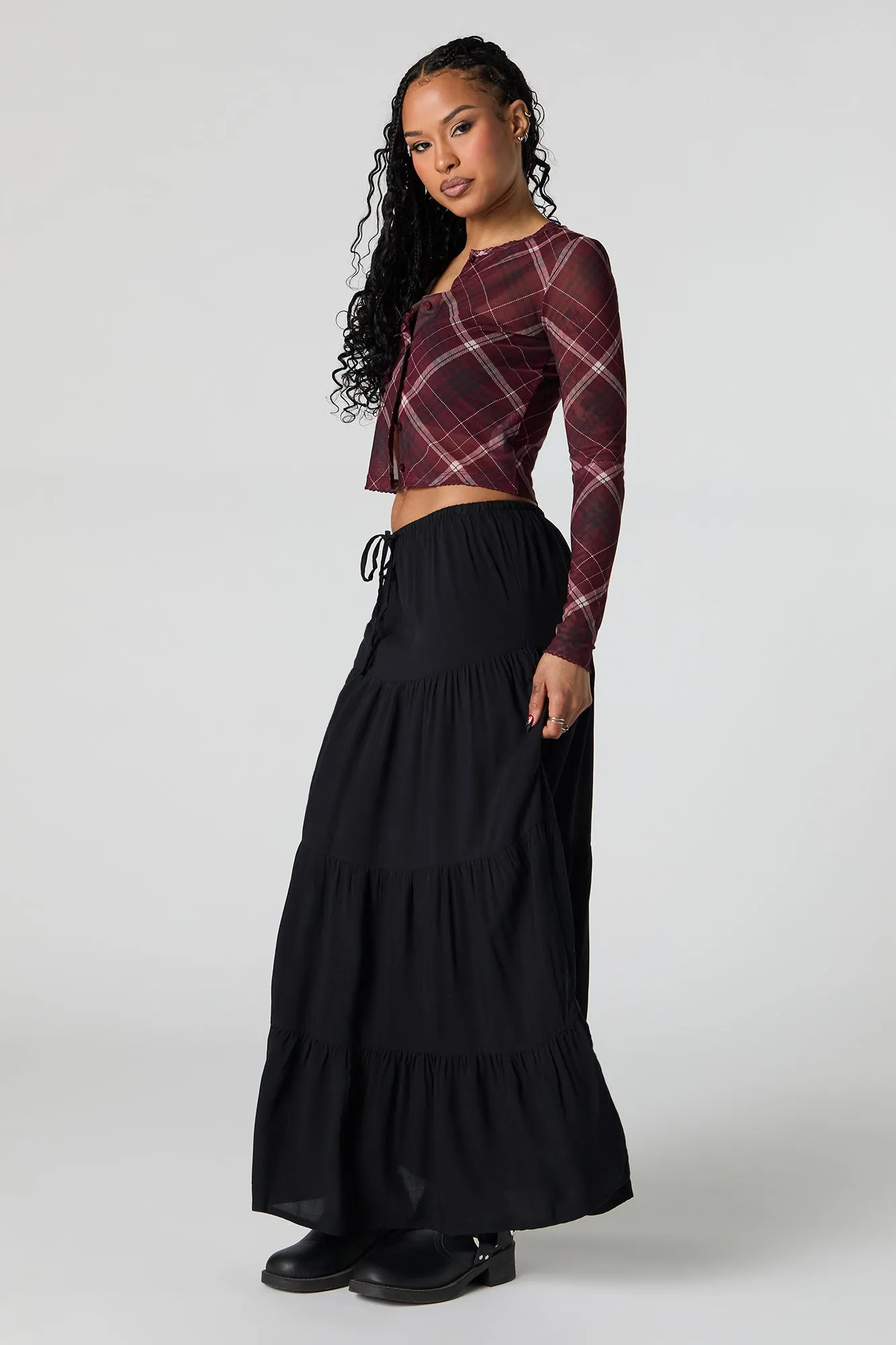 Robe maxi volantée à taille coulissante