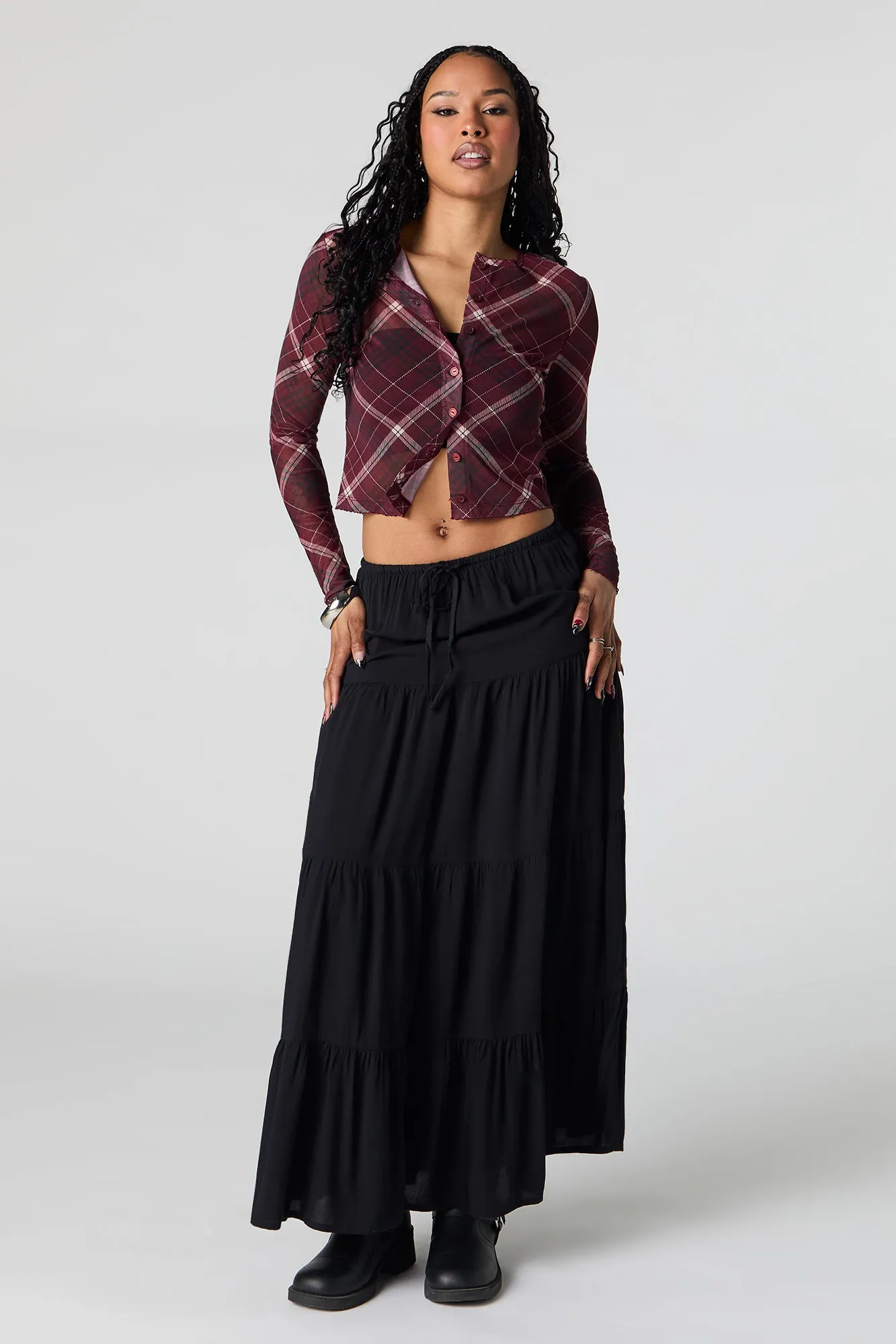 Robe maxi volantée à taille coulissante