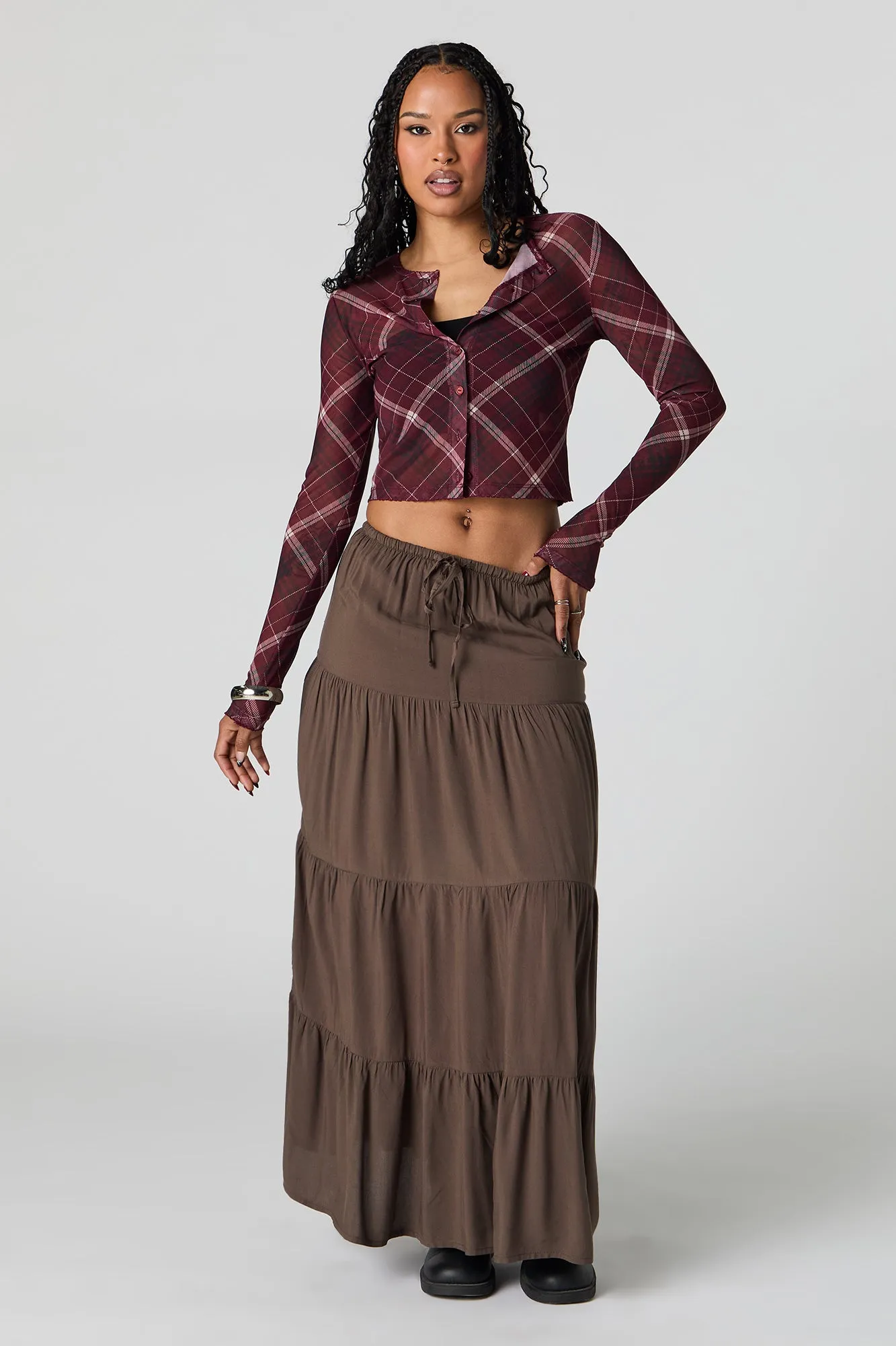 Robe maxi volantée à taille coulissante