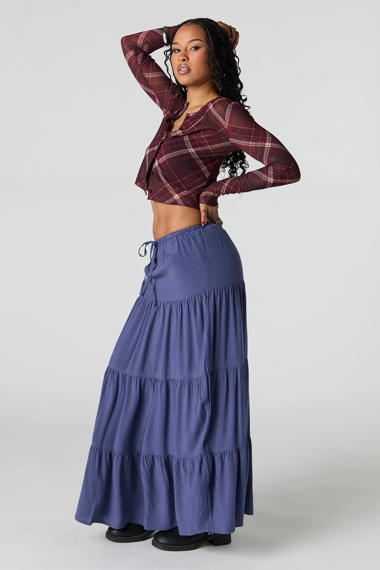 Robe maxi volantée à taille coulissante