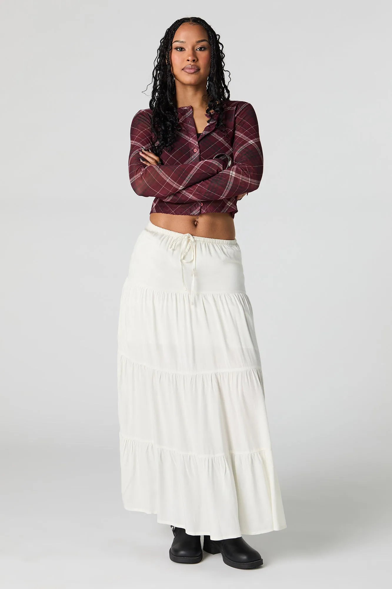 Robe maxi volantée à taille coulissante