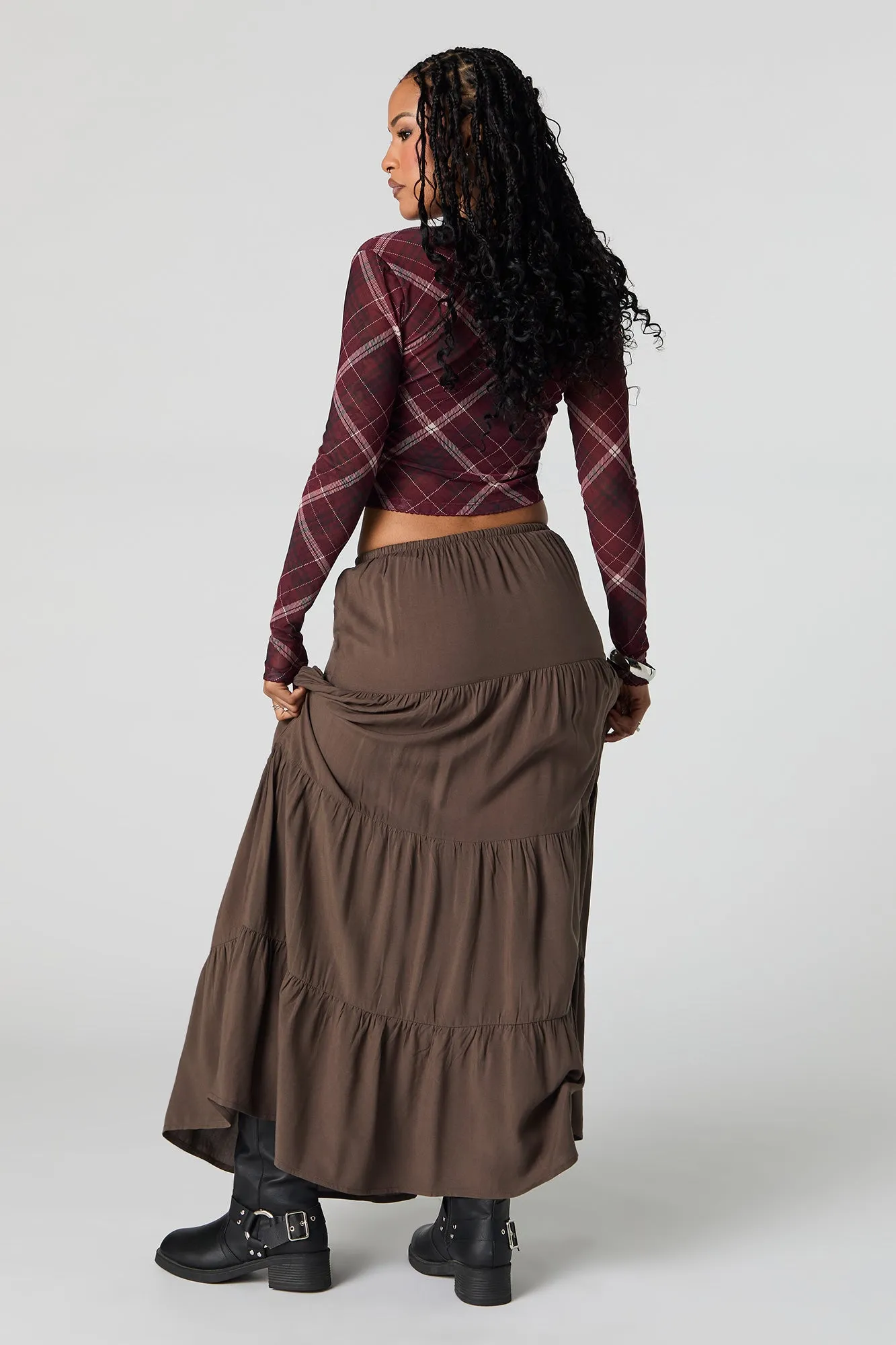 Robe maxi volantée à taille coulissante