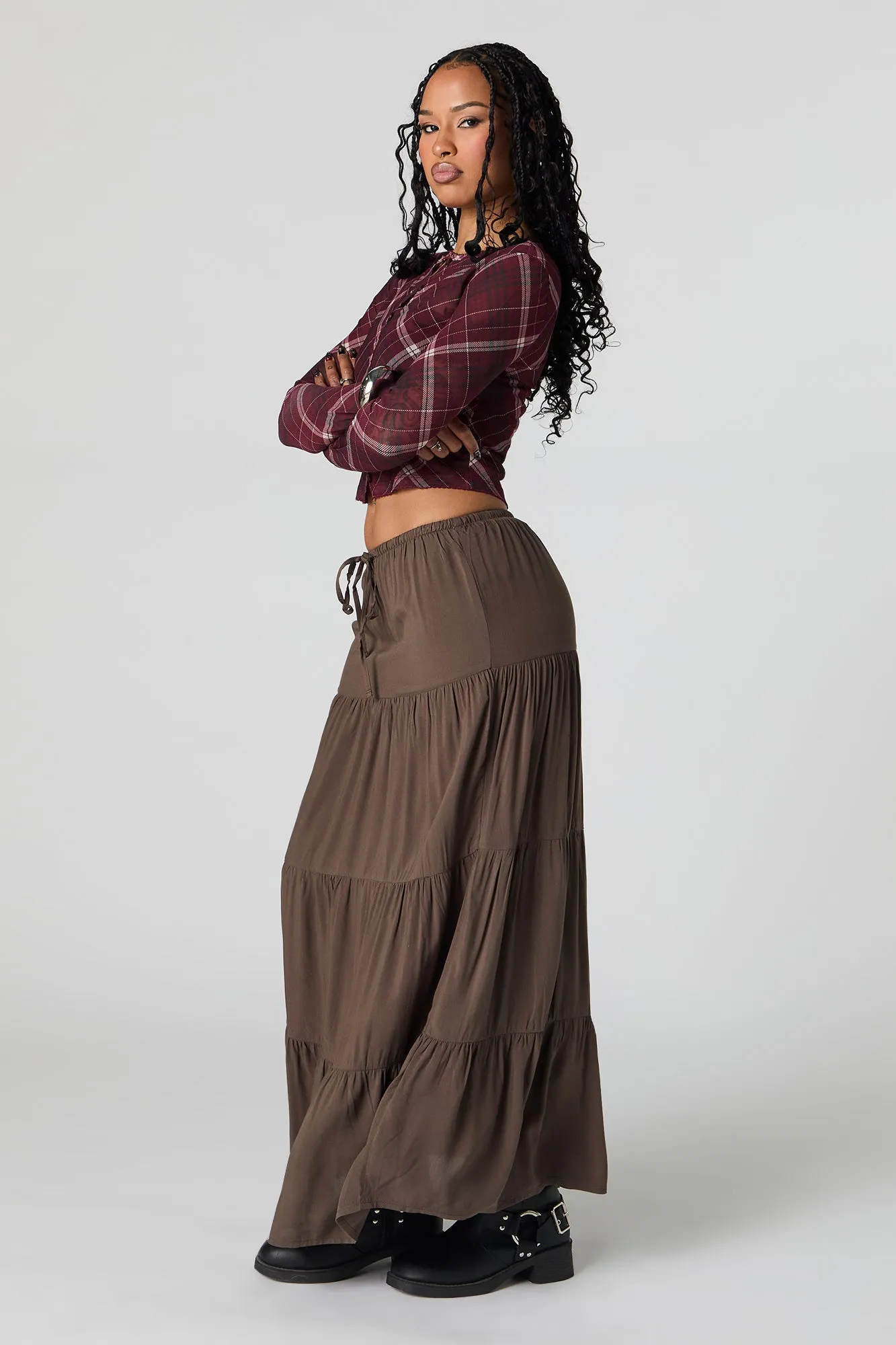 Robe maxi volantée à taille coulissante