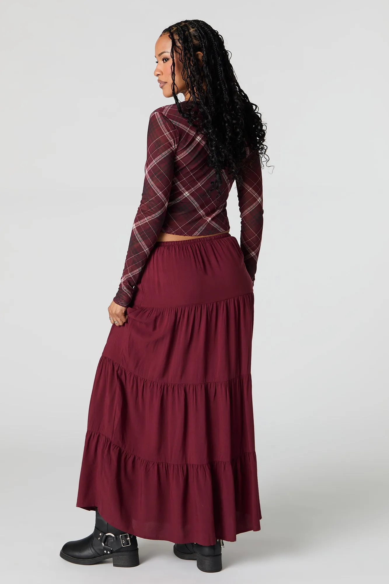 Robe maxi volantée à taille coulissante