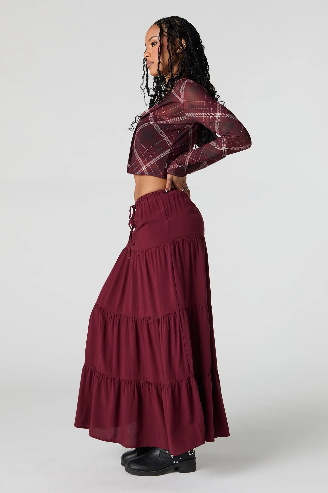 Robe maxi volantée à taille coulissante