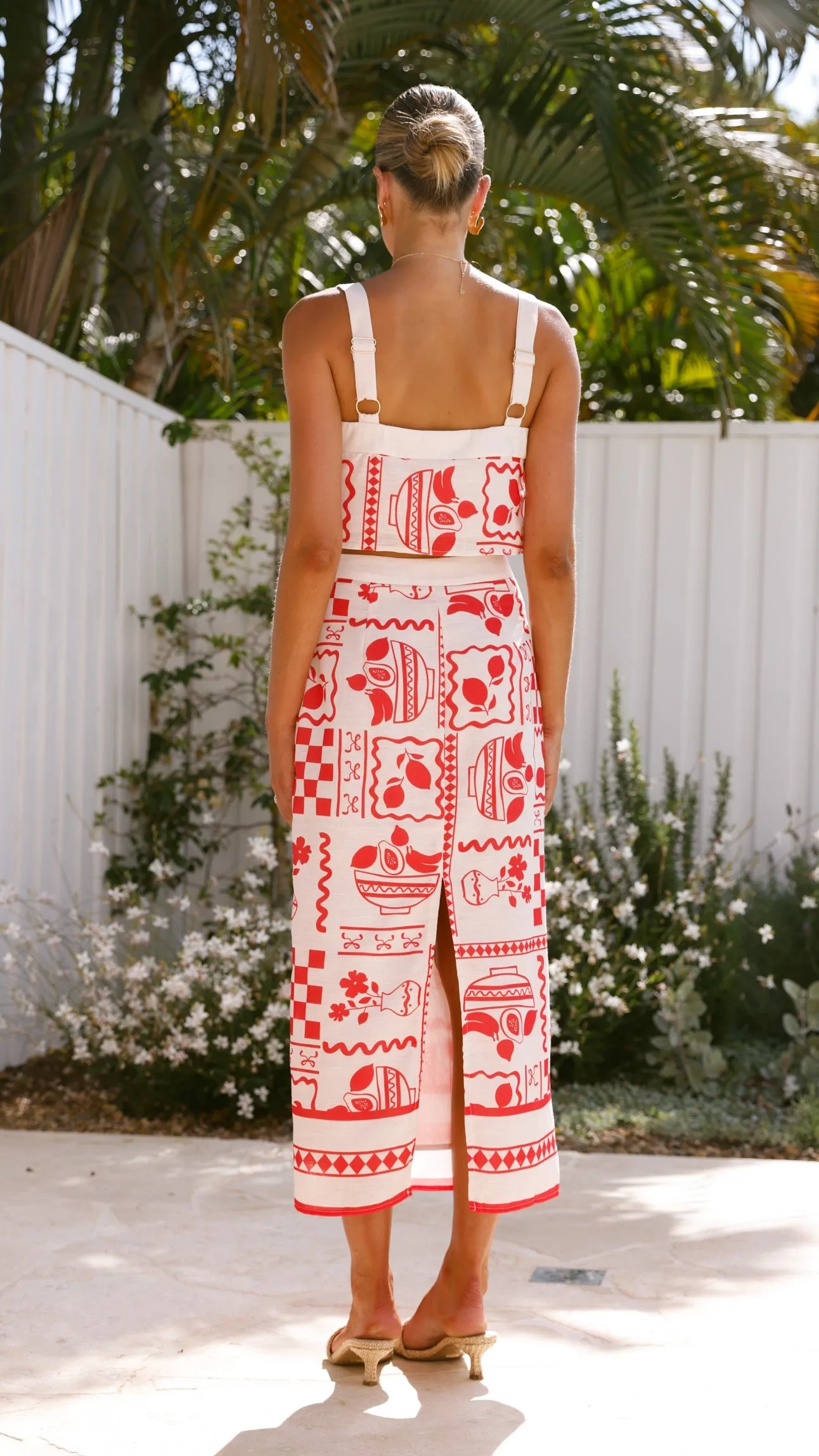 Sakiko Top and Midi Skirt Set - Red/Natural