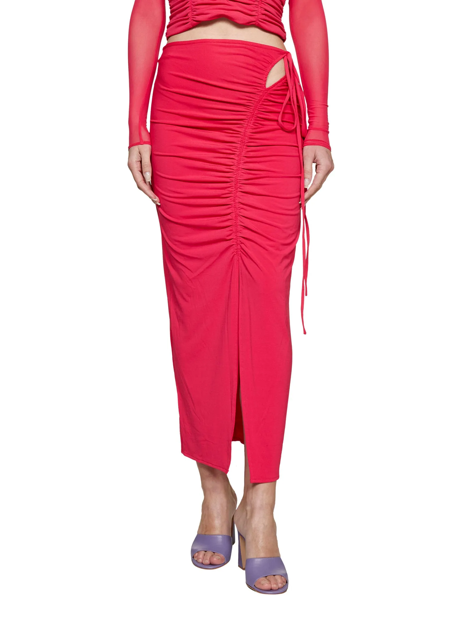 Self-Portrait Gathered Detailed High Waist Midi Skirt