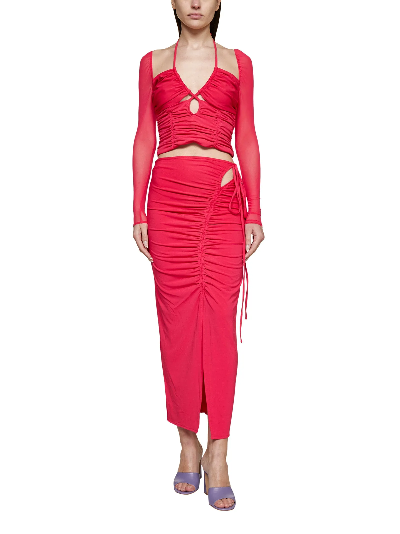 Self-Portrait Gathered Detailed High Waist Midi Skirt