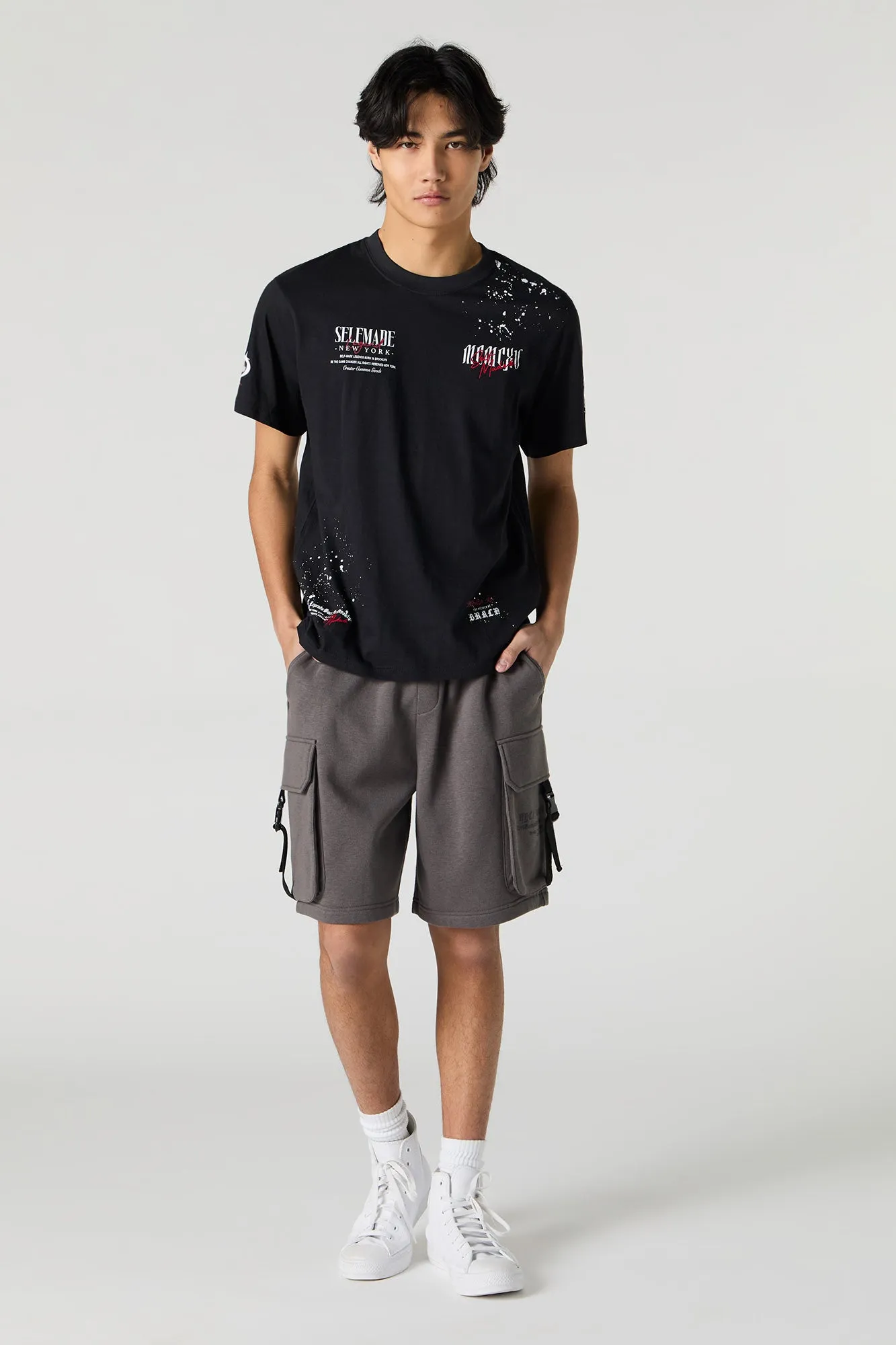 Short cargo en molleton à imprimé NY