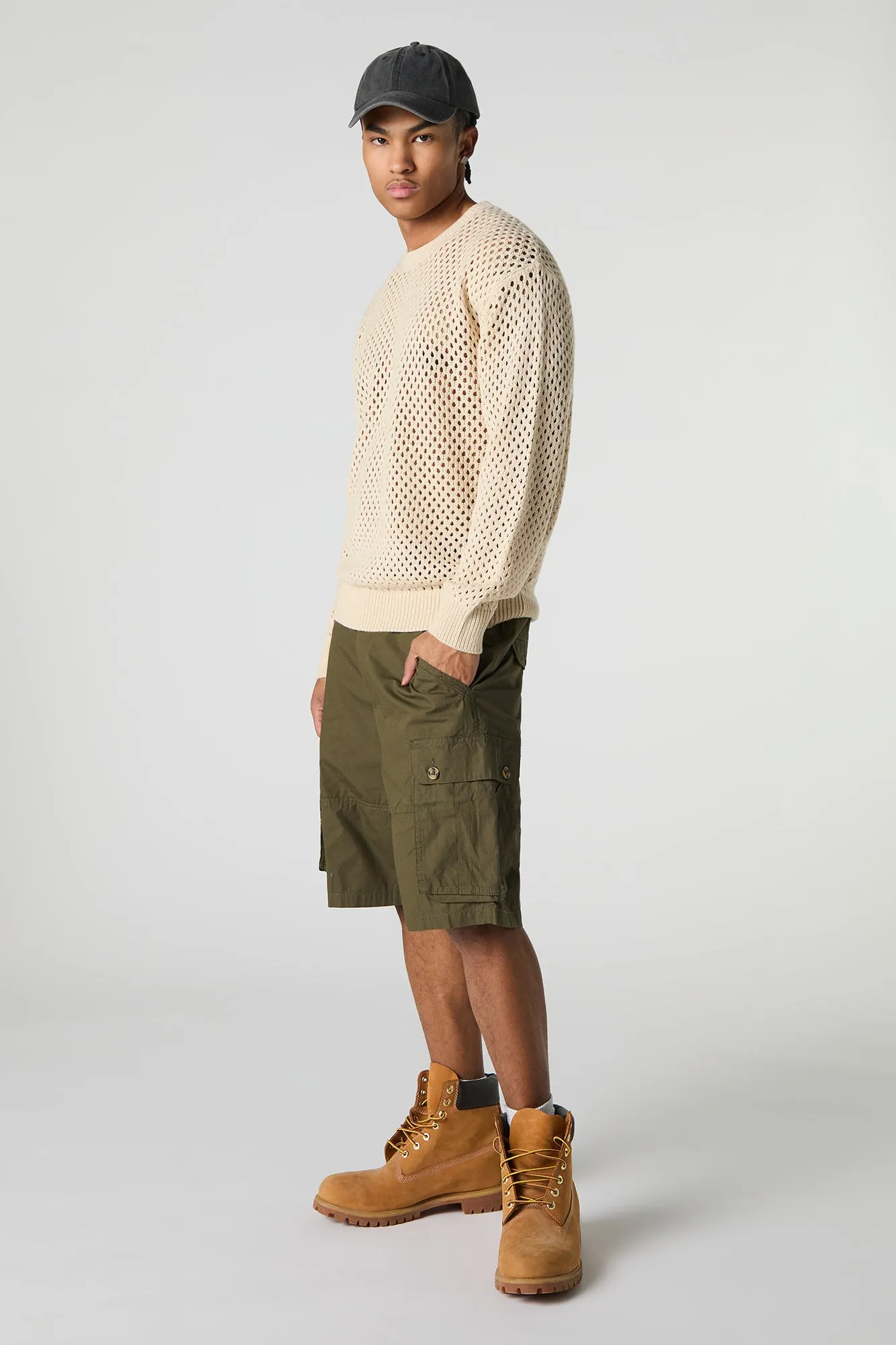 Short cargo long avec poches boutonnées