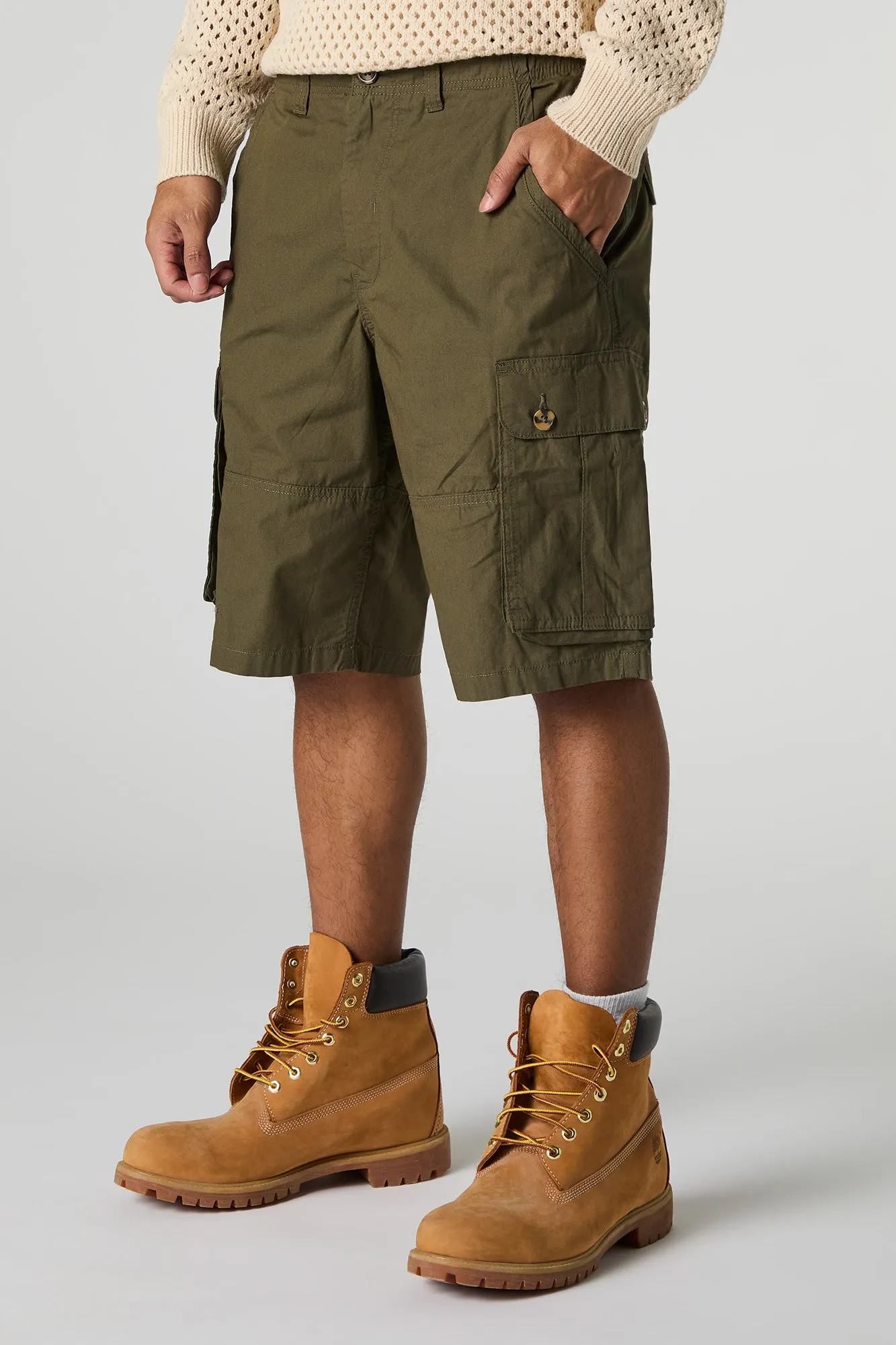 Short cargo long avec poches boutonnées