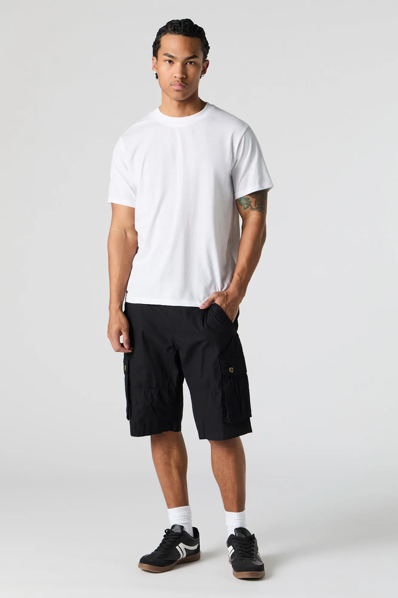 Short cargo long avec poches boutonnées