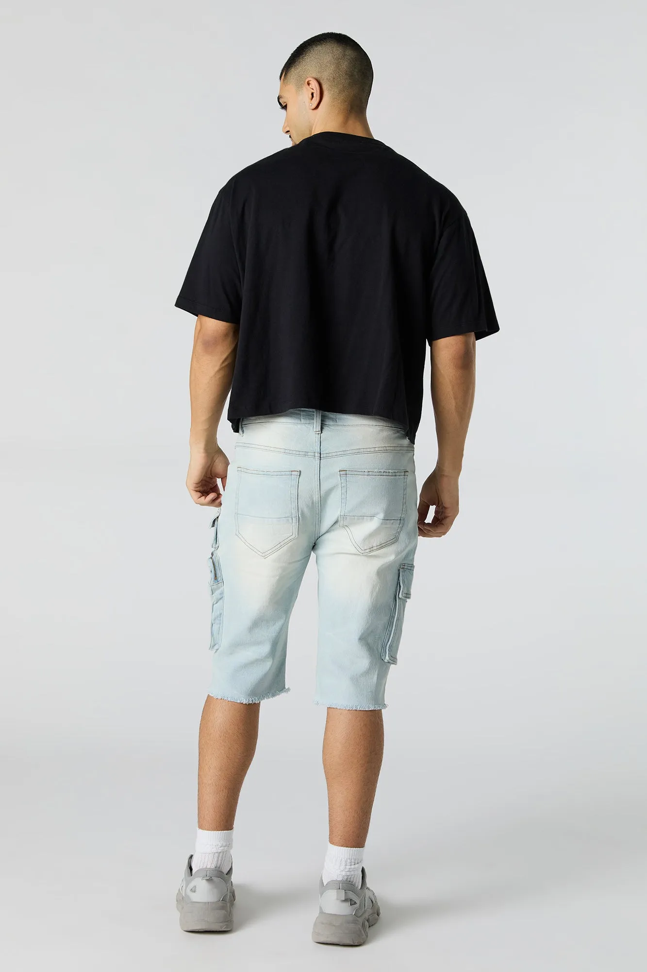 Short cargo long en denim extensible