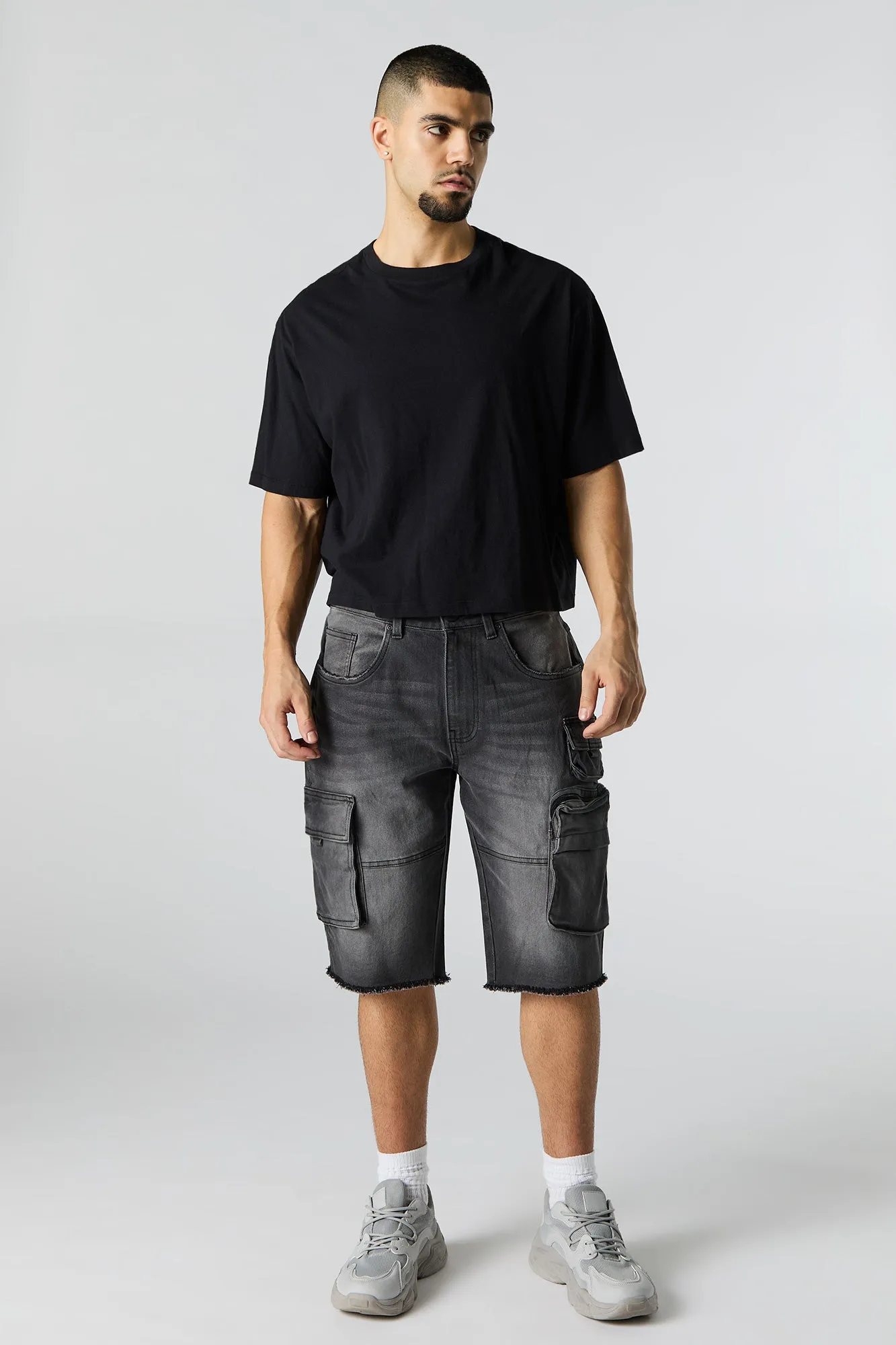 Short cargo long en denim extensible