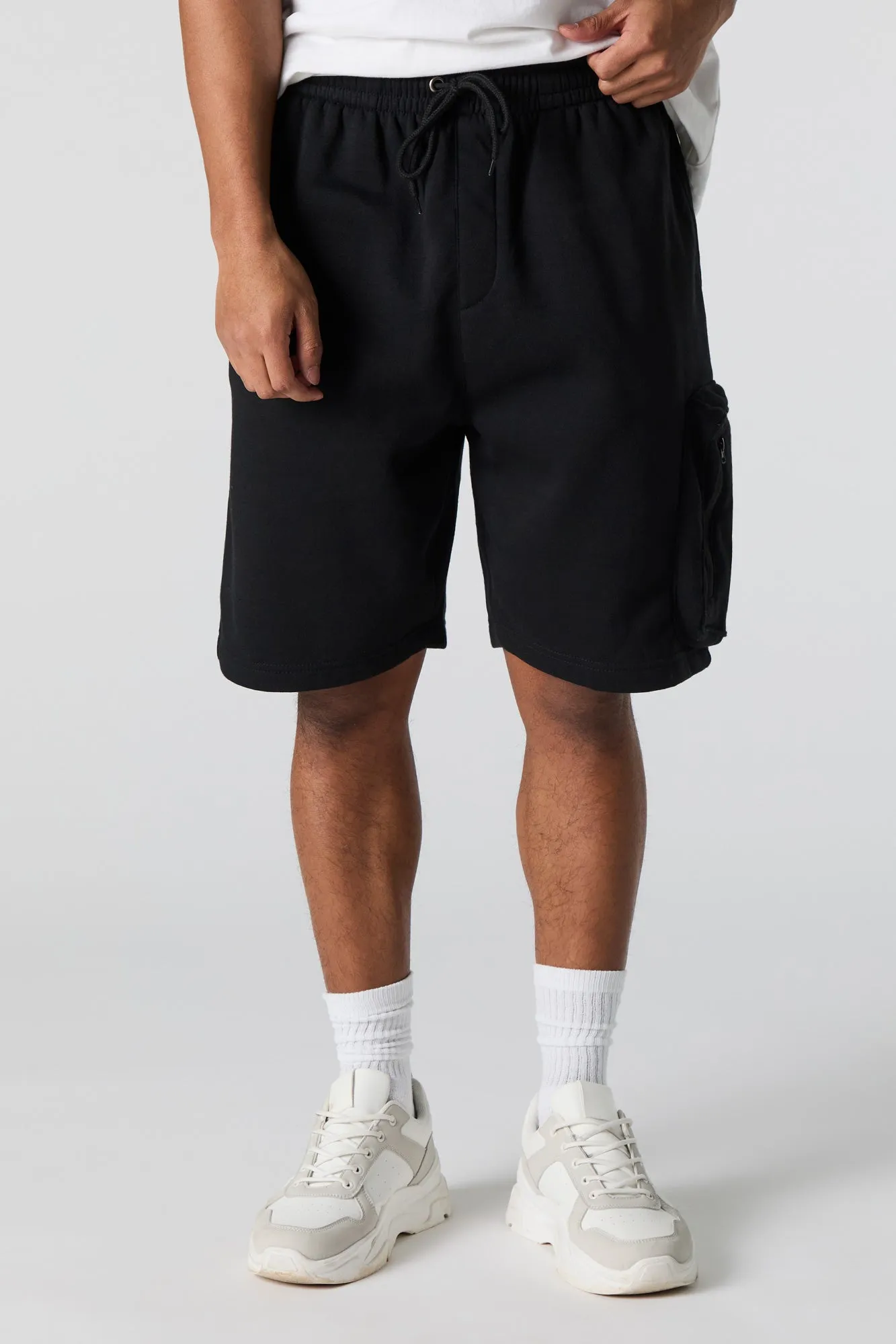 Short cargo long en molleton avec fermeture à glissière