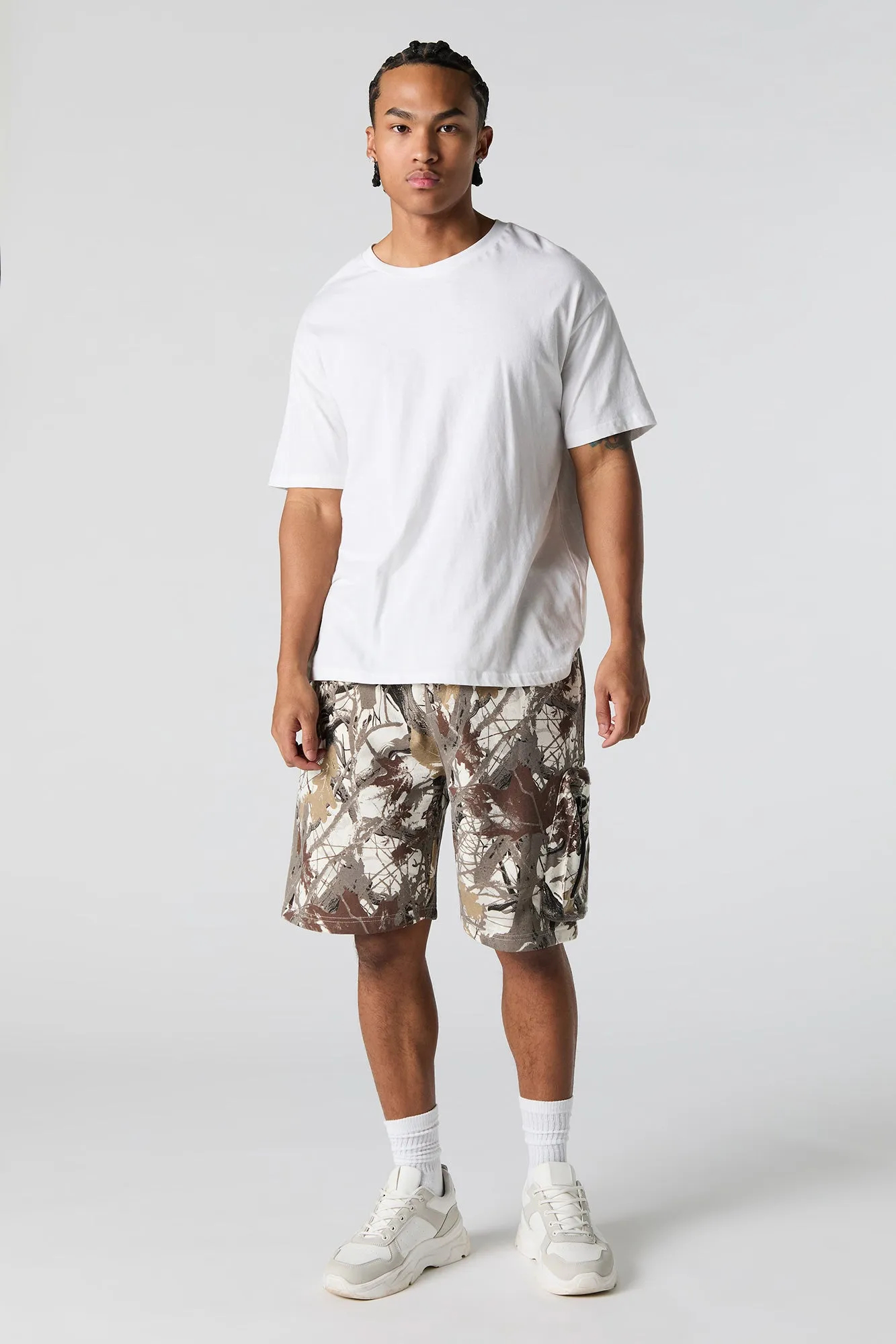 Short cargo long en molleton avec fermeture à glissière