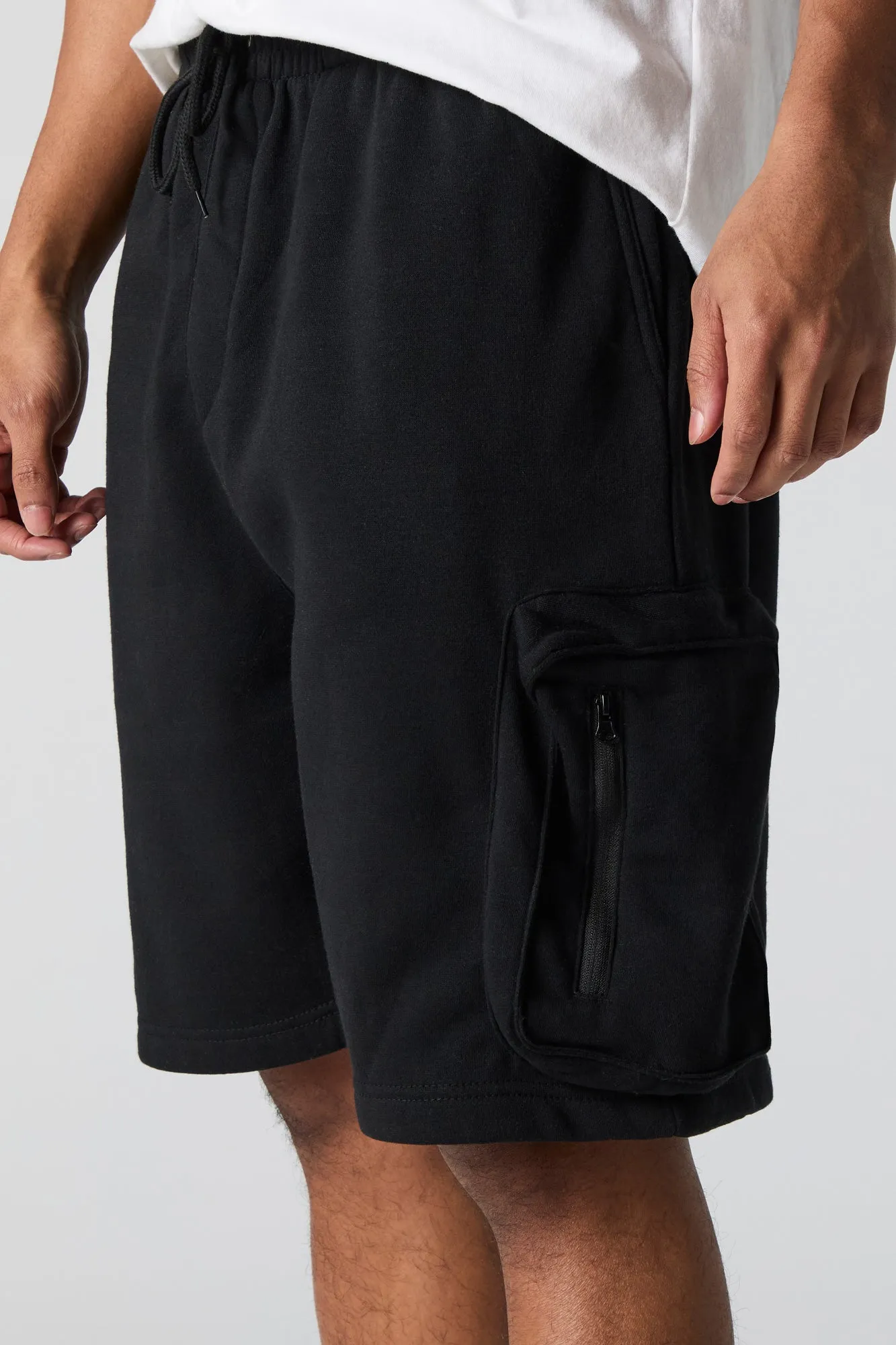 Short cargo long en molleton avec fermeture à glissière