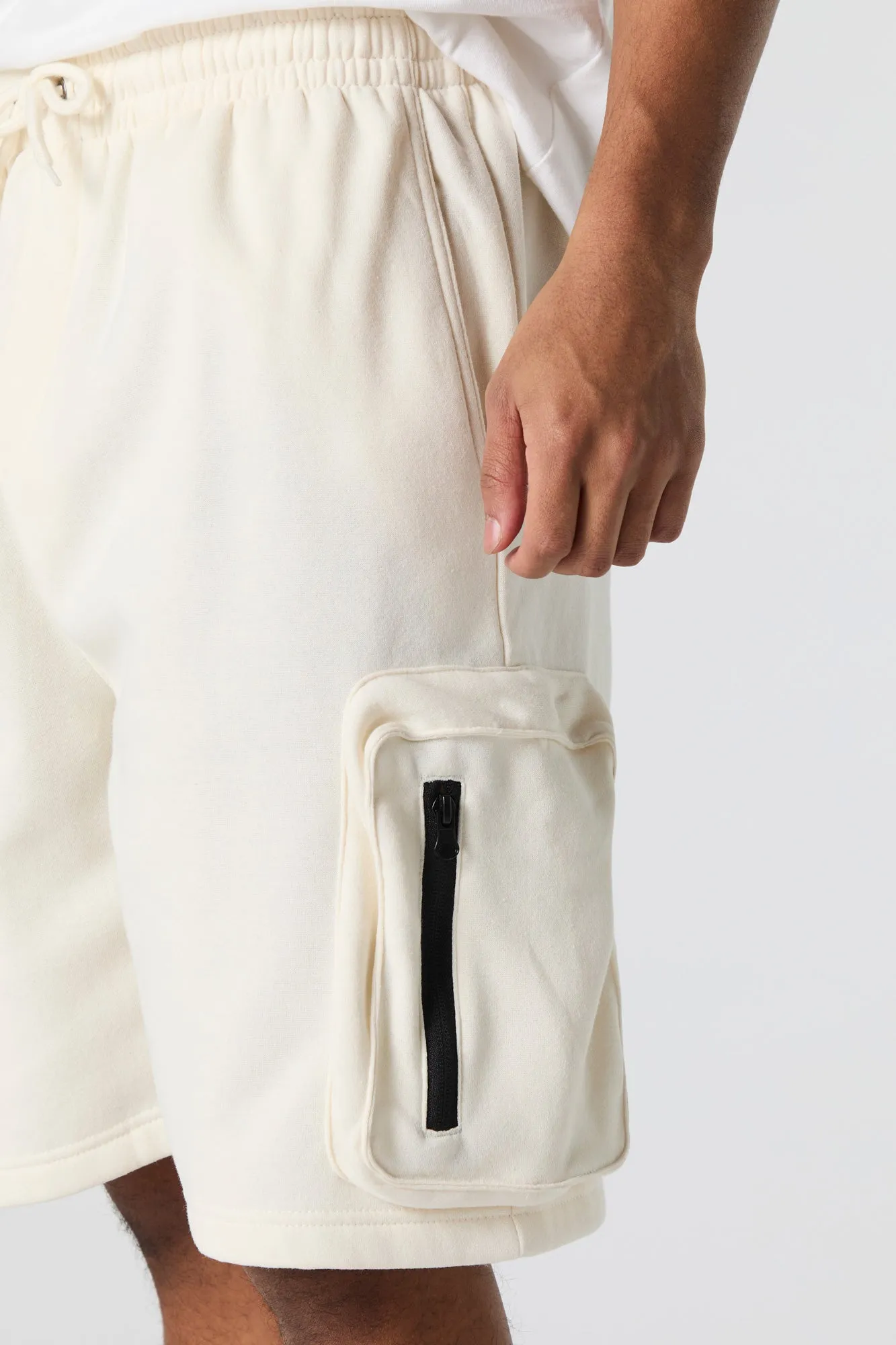 Short cargo long en molleton avec fermeture à glissière
