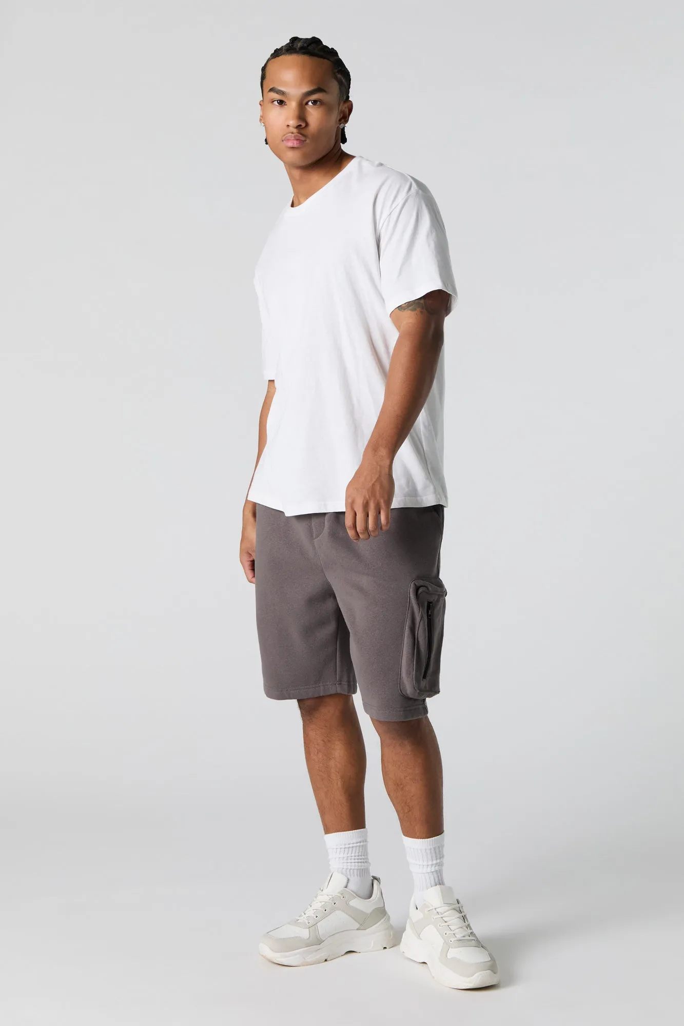 Short cargo long en molleton avec fermeture à glissière