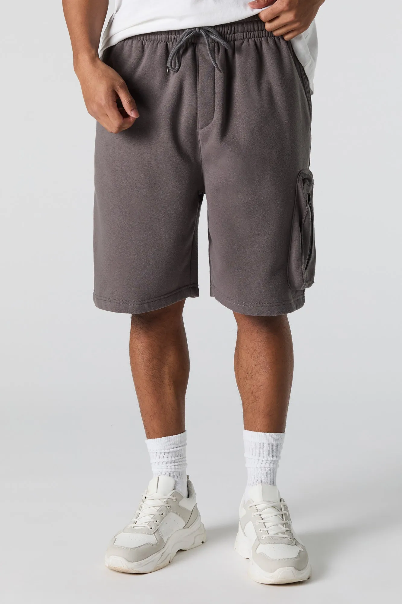 Short cargo long en molleton avec fermeture à glissière
