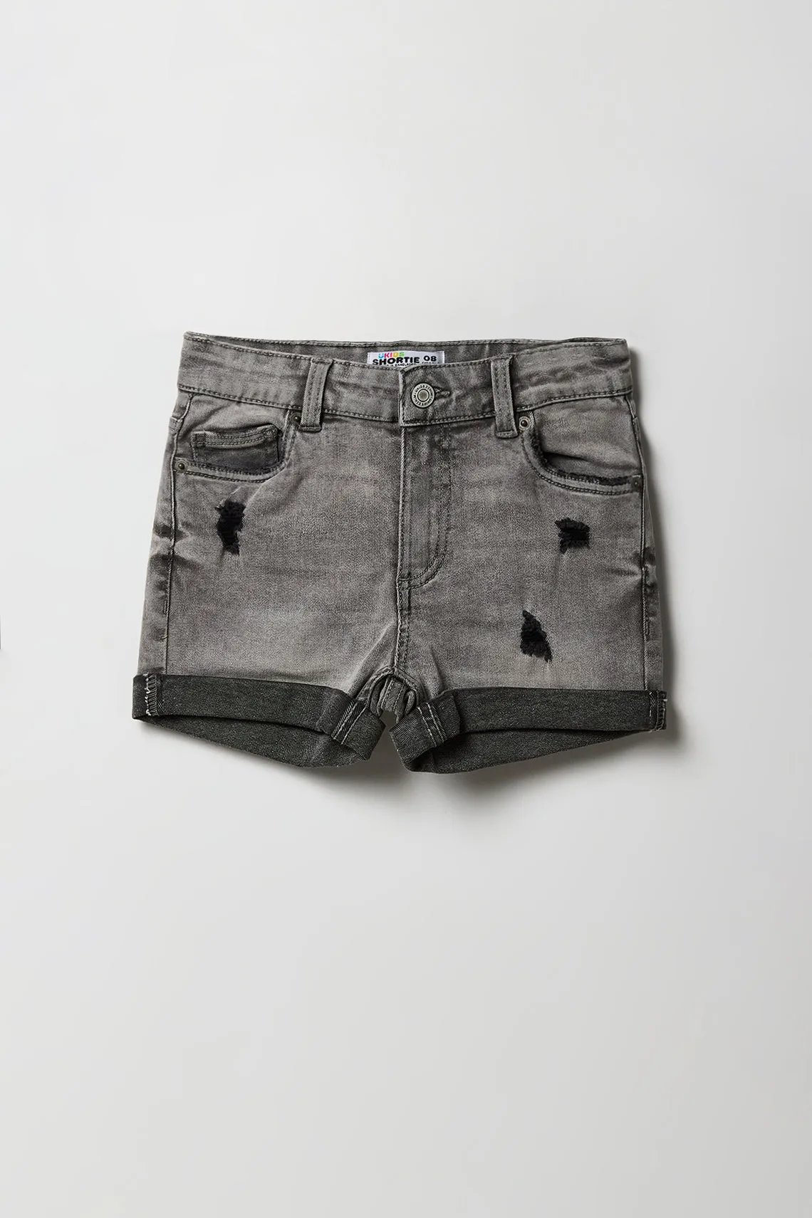 Short court mi-taille en denim d'aspect usé pour fille