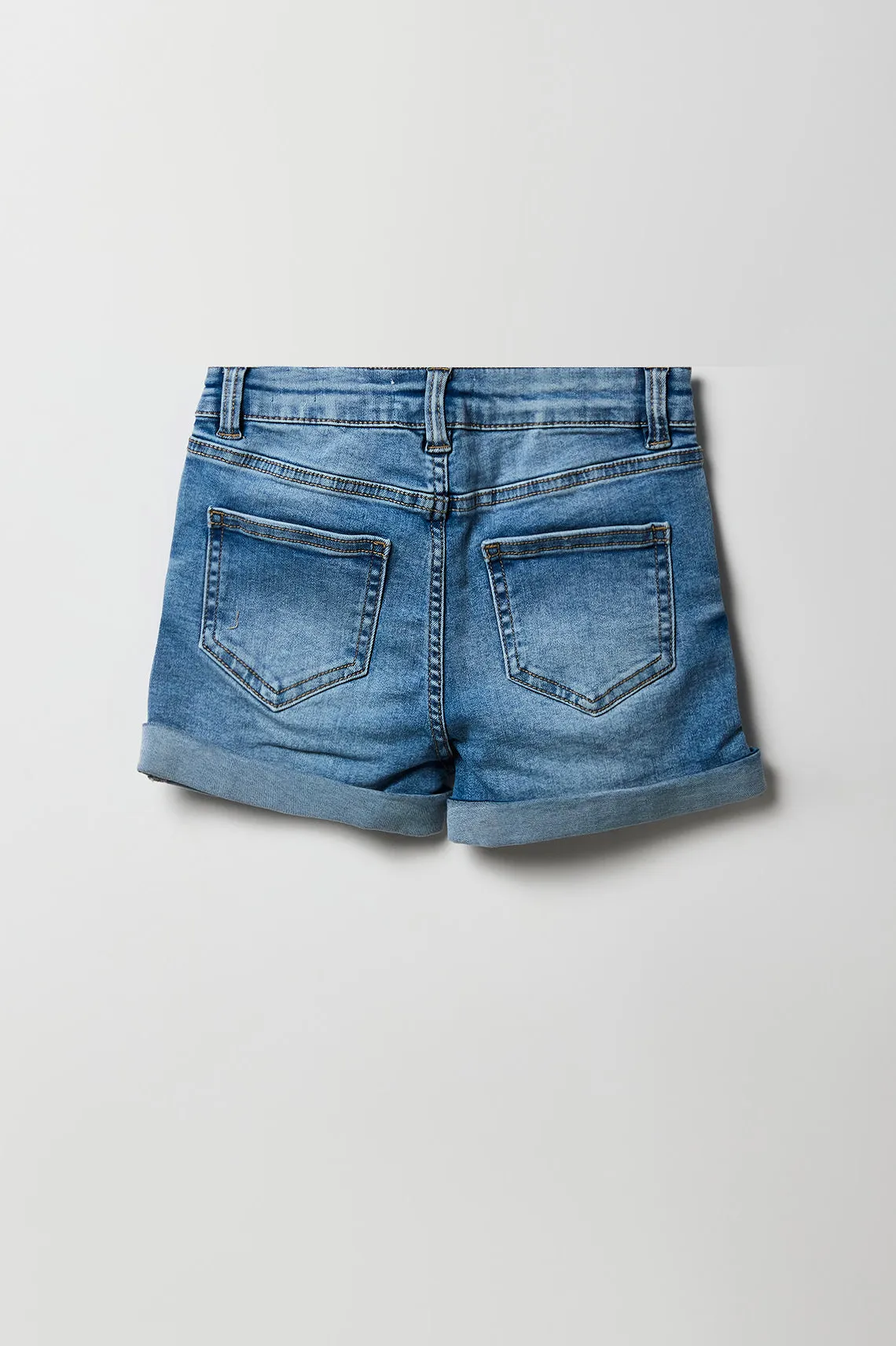 Short court mi-taille en denim d'aspect usé pour fille
