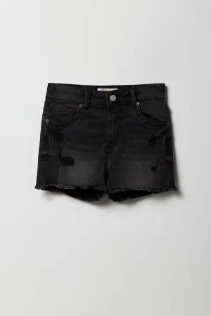 Short court mi-taille en denim d'aspect usé pour fille