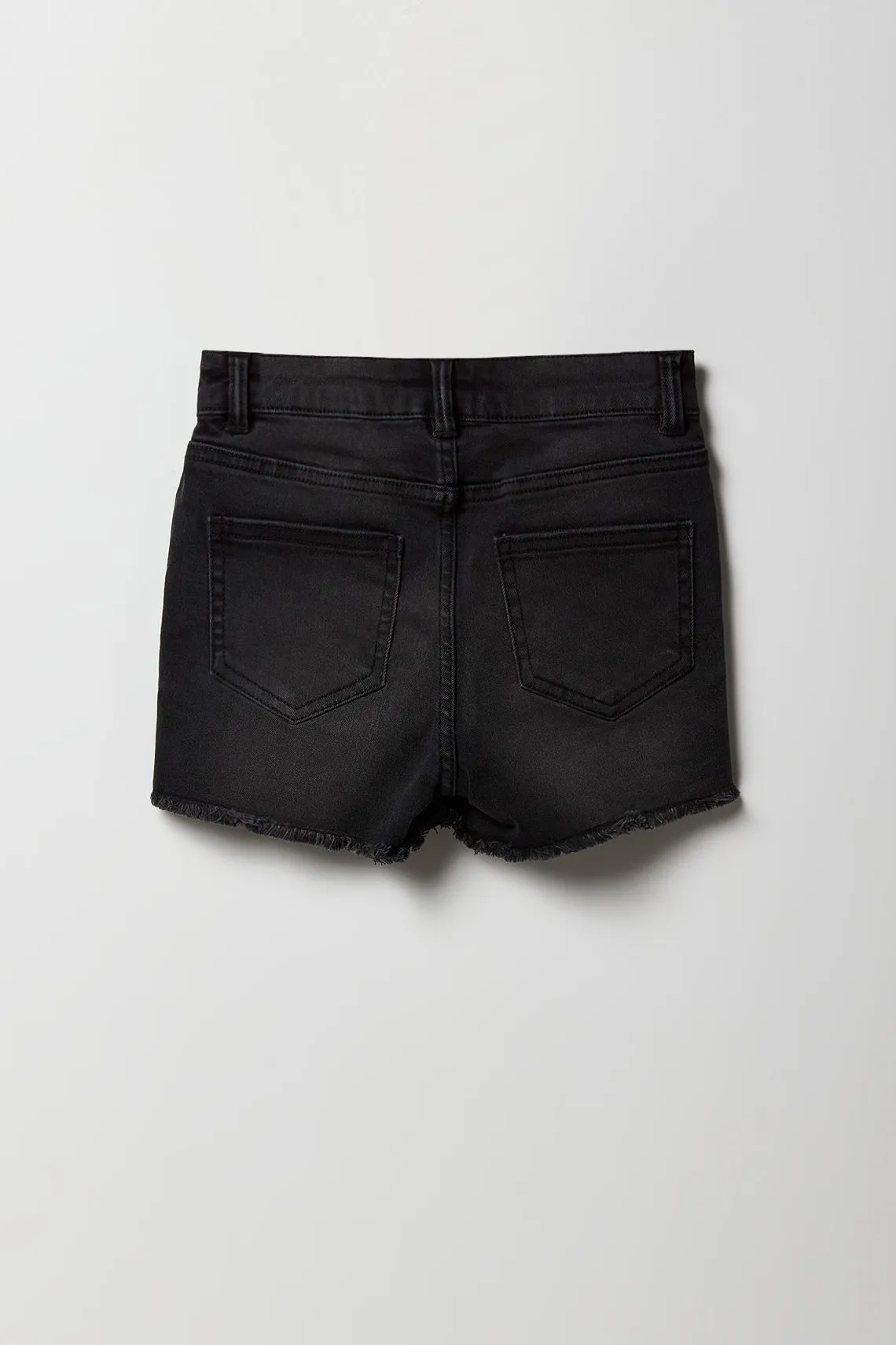 Short court mi-taille en denim d'aspect usé pour fille