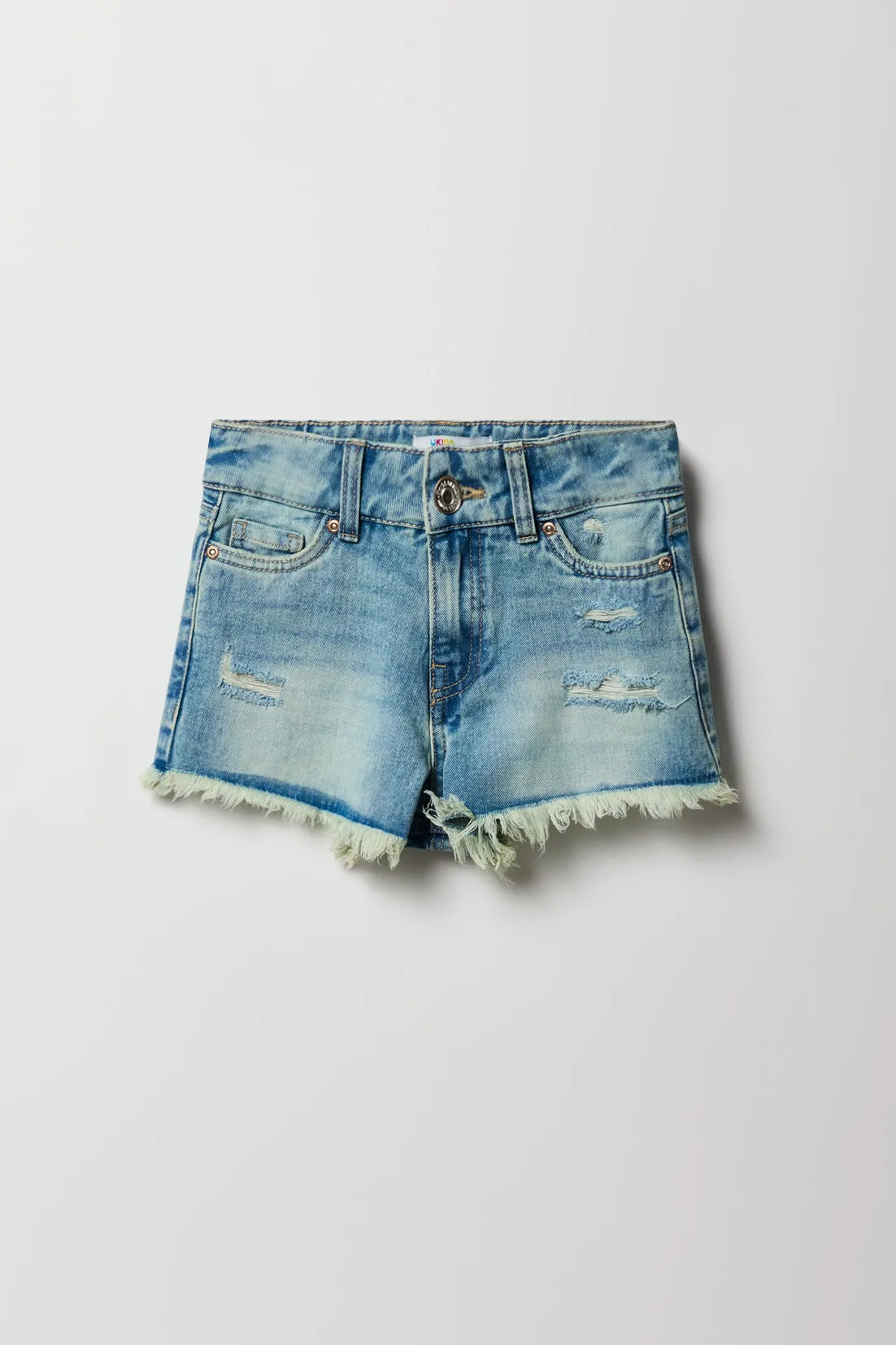 Short de plage d'aspect usé à taille haute pour fille