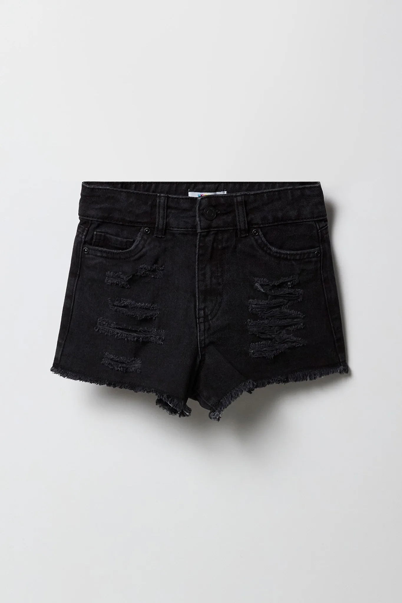 Short de plage d'aspect usé à taille haute pour fille