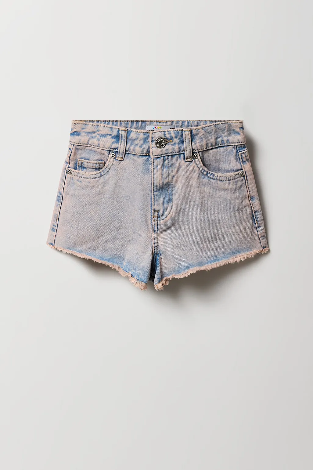 Short de plage délavé rose à taille haute pour fille